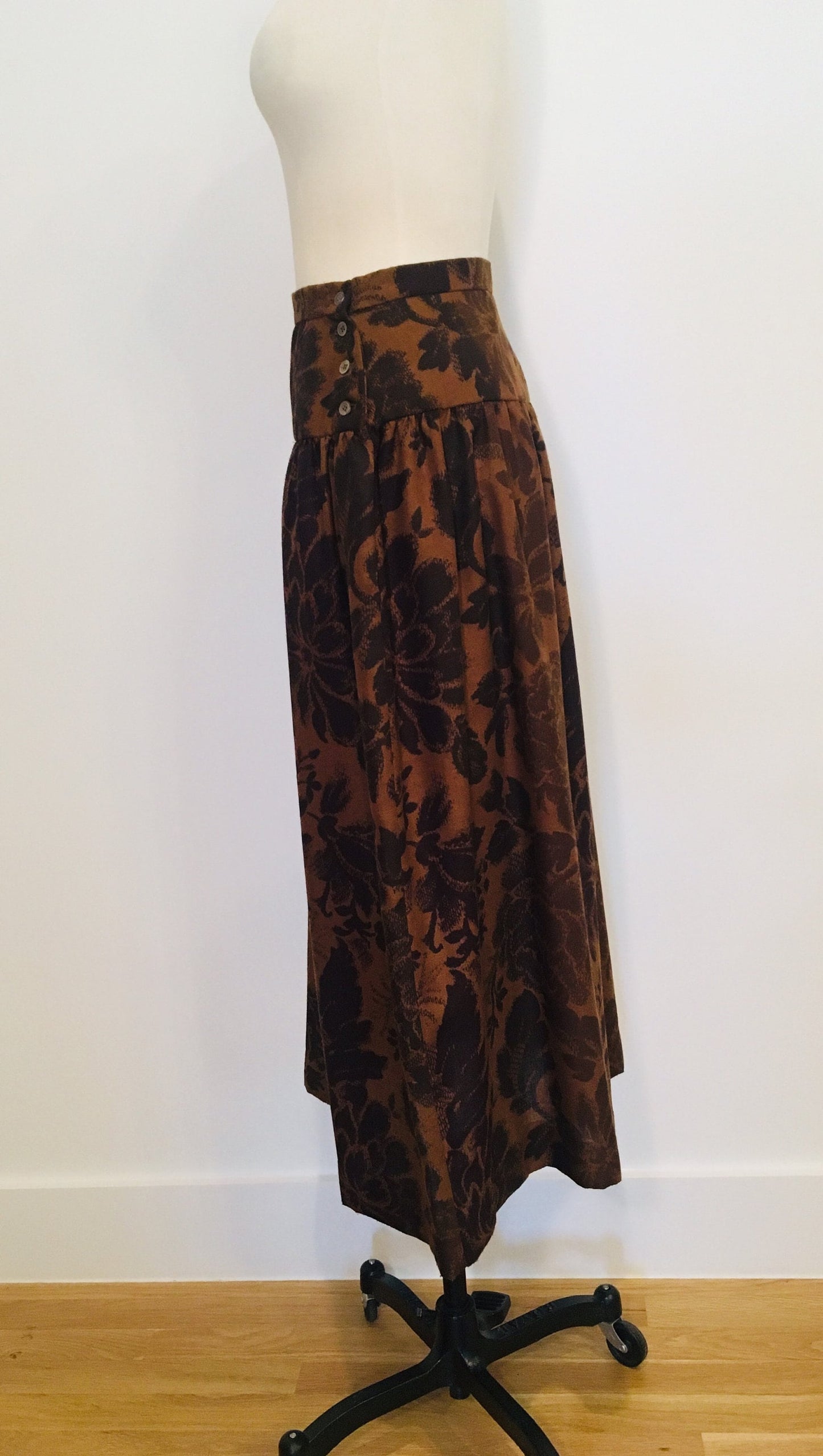 Vintage Pierre Cardin Autumn Midi Skirt / Brown Fall Skirt
