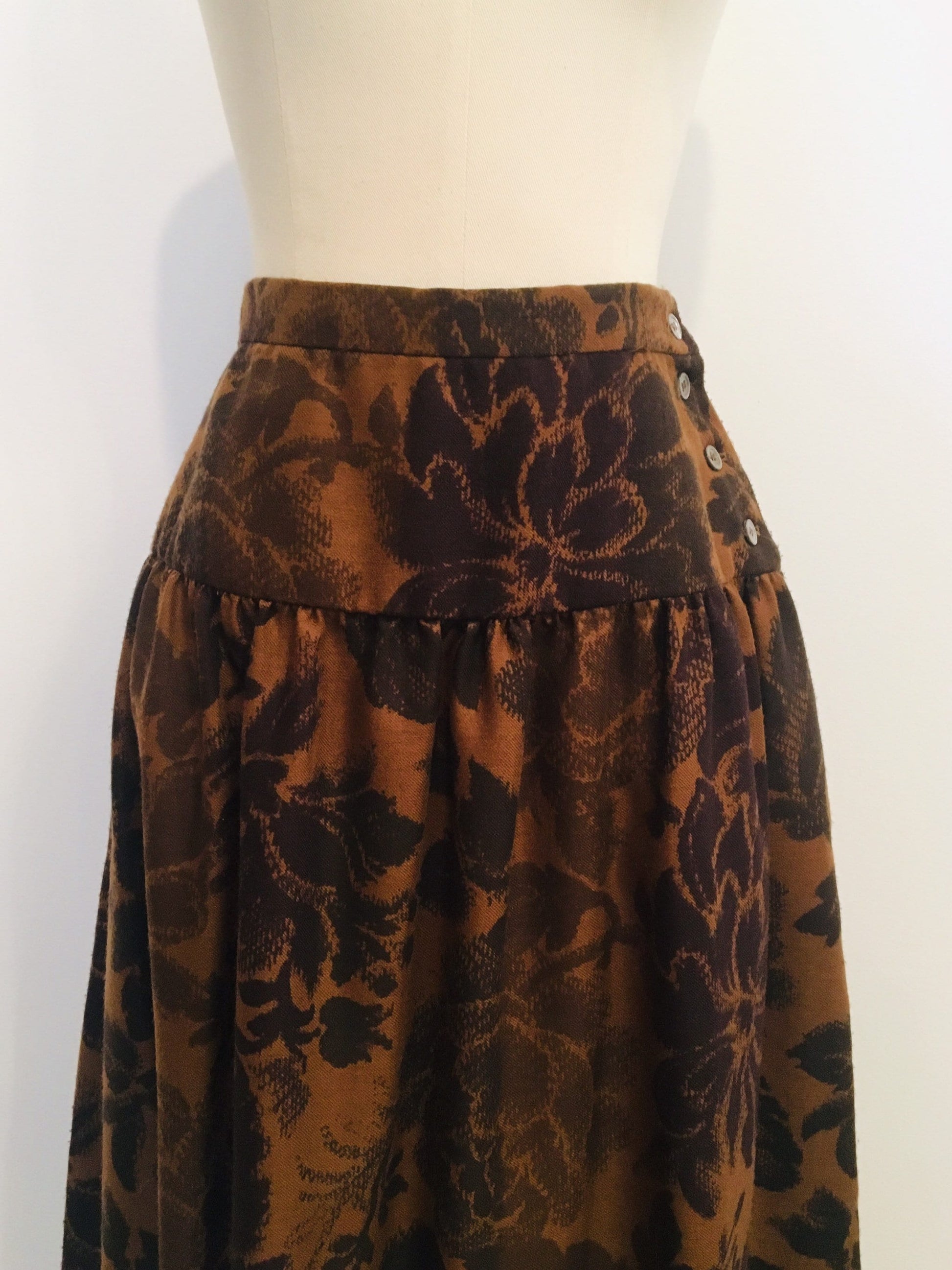 Vintage Pierre Cardin Autumn Midi Skirt / Brown Fall Skirt