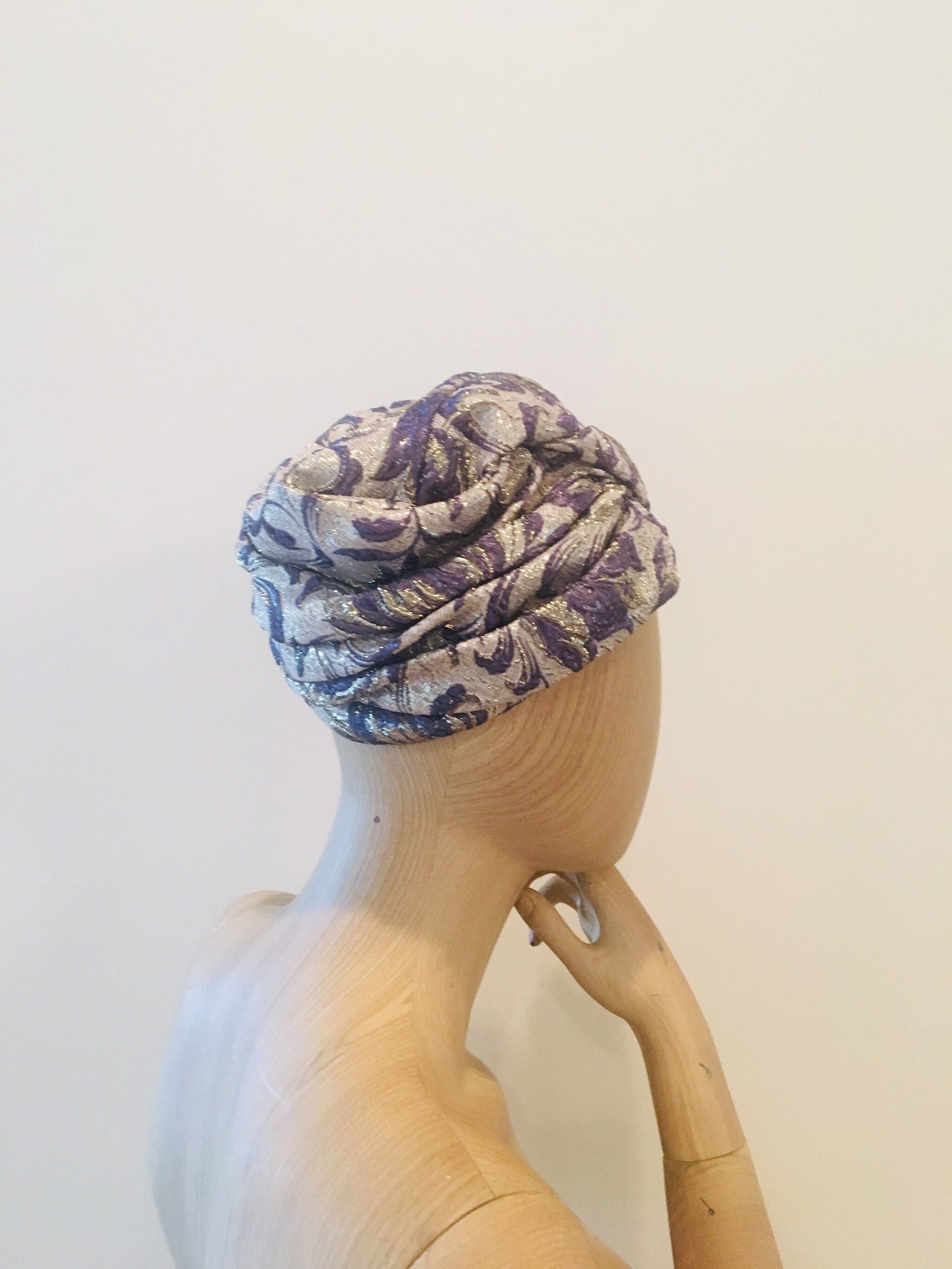60s Brocade Jacquard Vintage Turban / Metallic Turban /Glam Hat Hollywood Glam