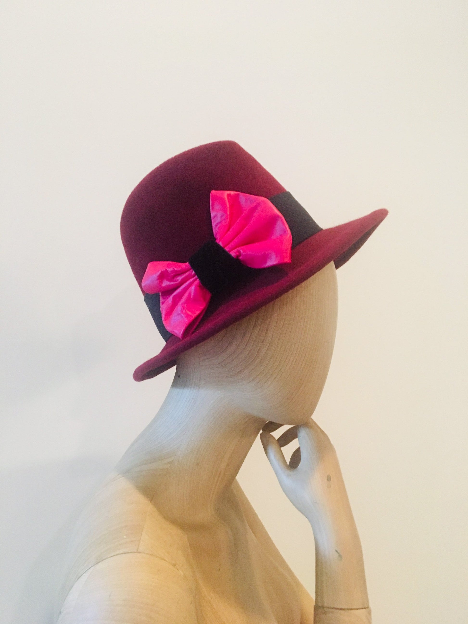 Vintage Burgundy Wool Homburg Hat / Wool Homburg Hat / Burgundy Wool Hat