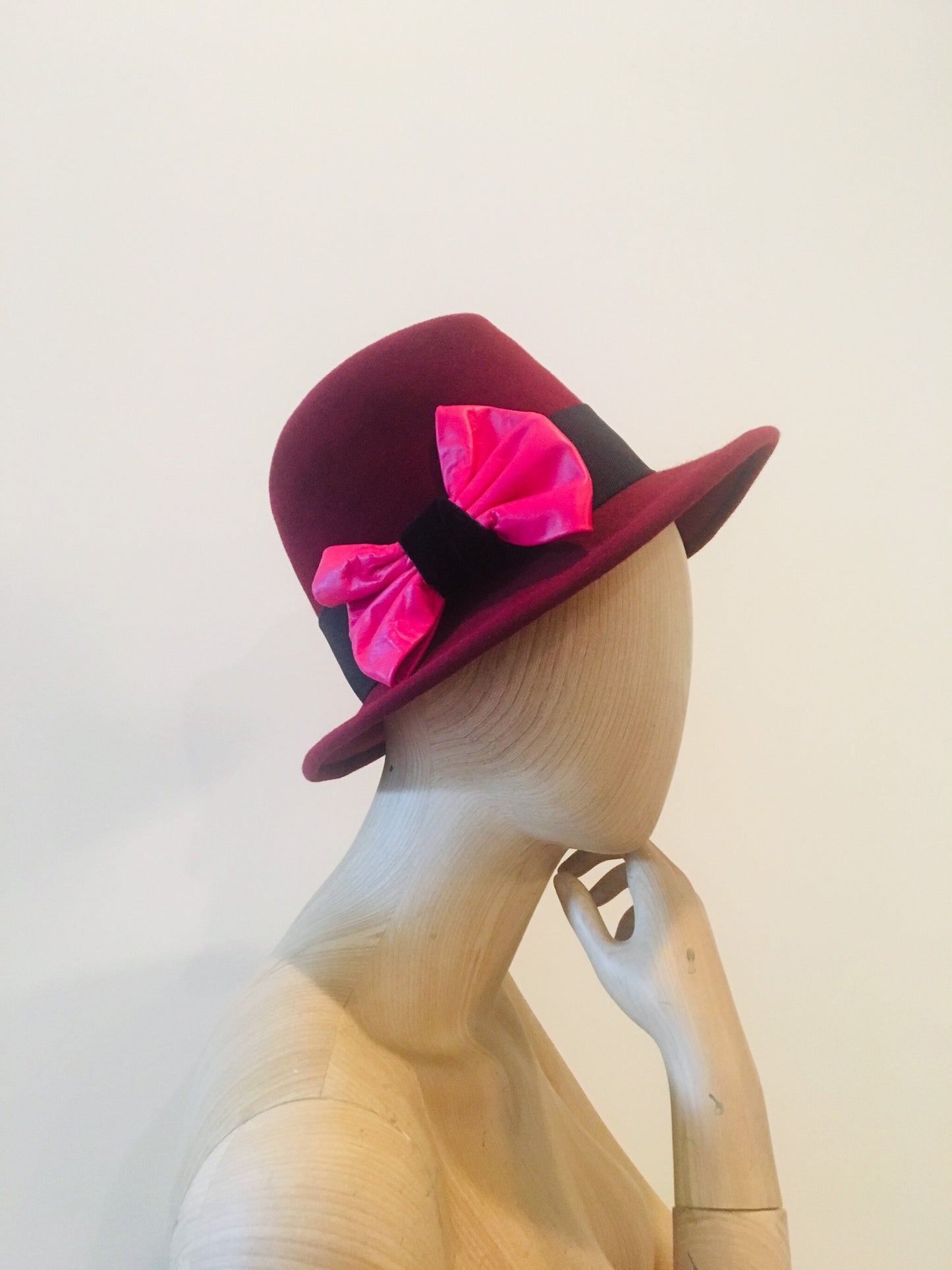 Vintage Burgundy Wool Homburg Hat / Wool Homburg Hat / Burgundy Wool Hat