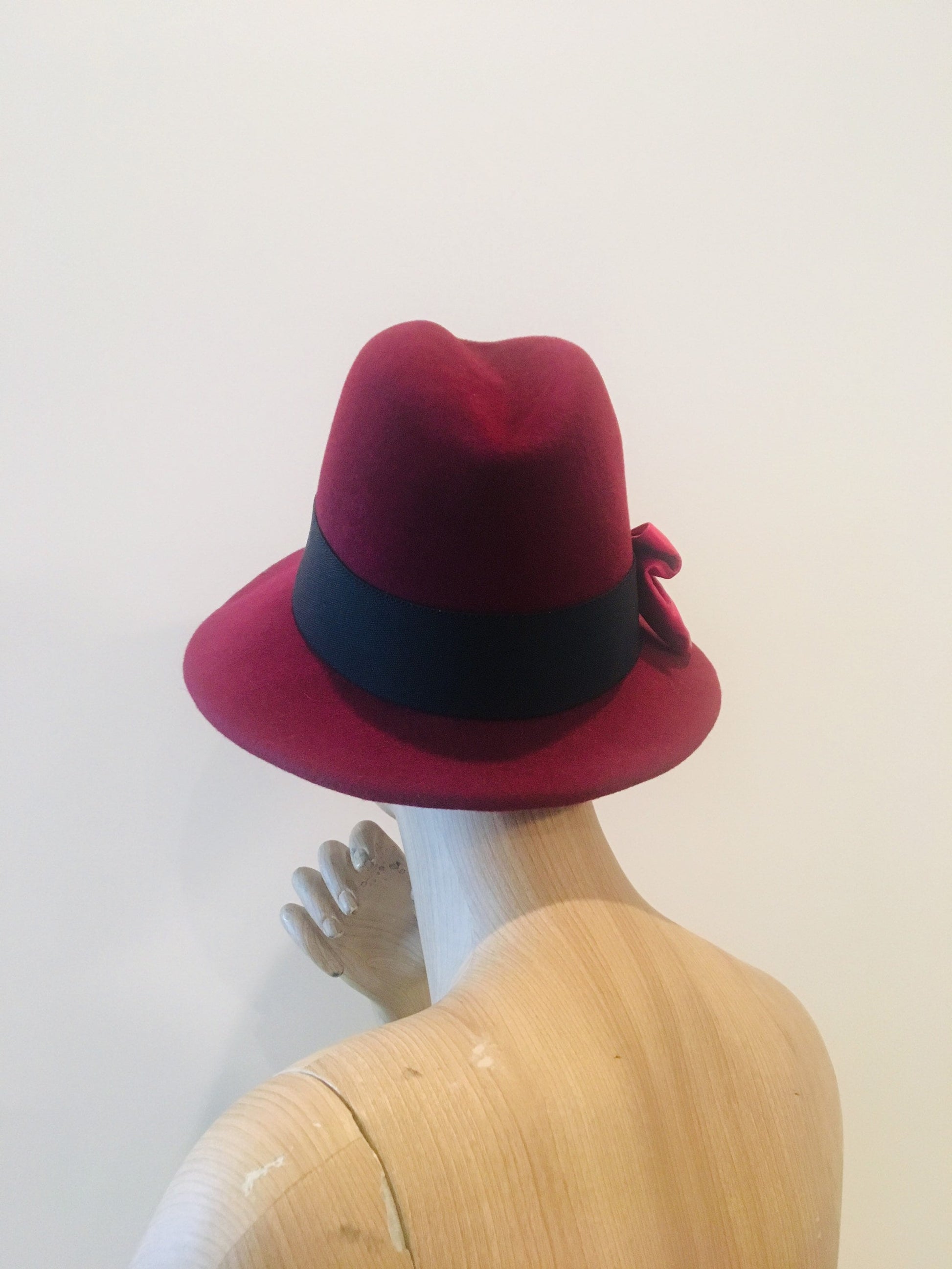 Vintage Burgundy Wool Homburg Hat / Wool Homburg Hat / Burgundy Wool Hat