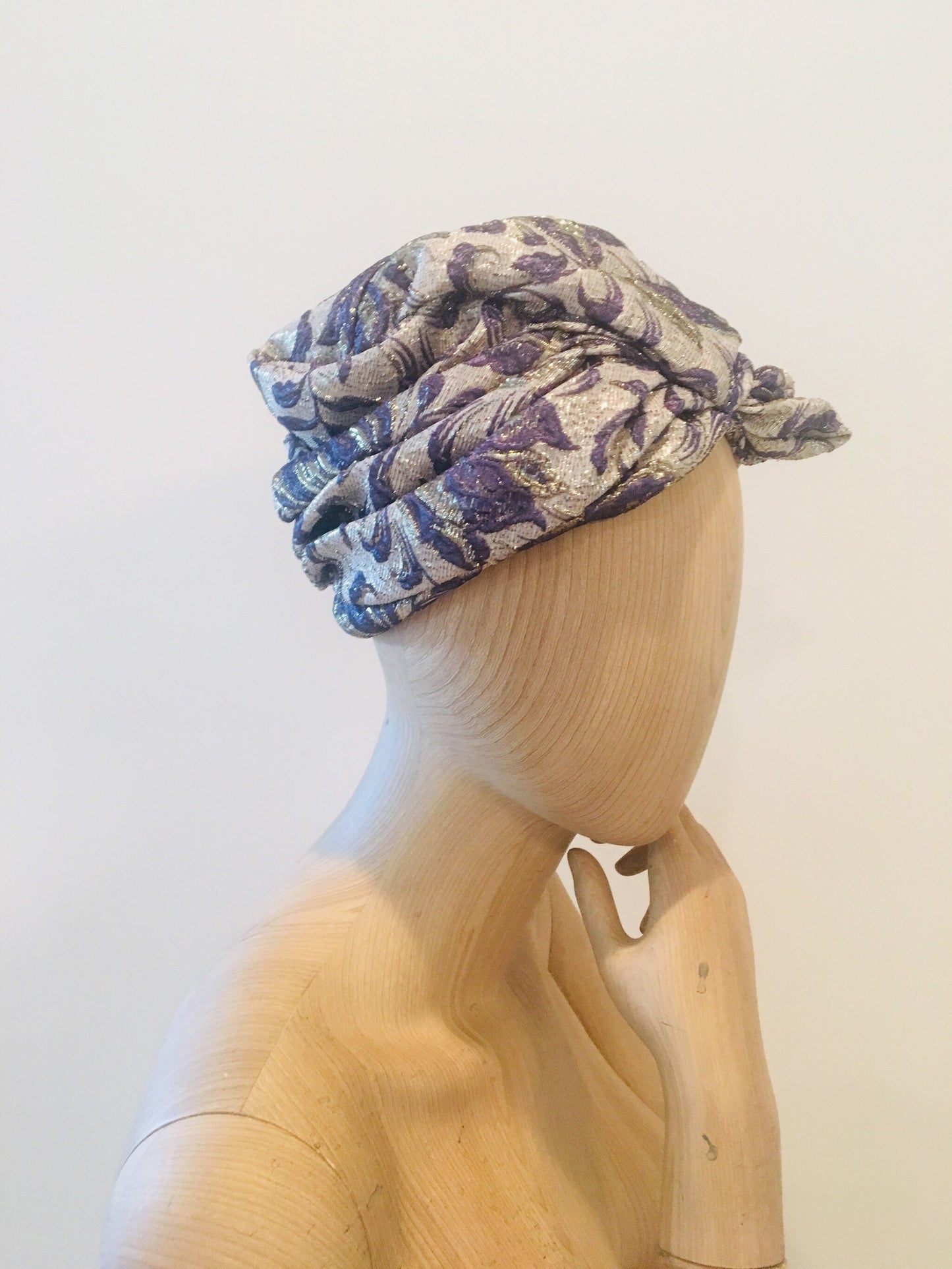 60s Brocade Jacquard Vintage Turban / Metallic Turban /Glam Hat Hollywood Glam