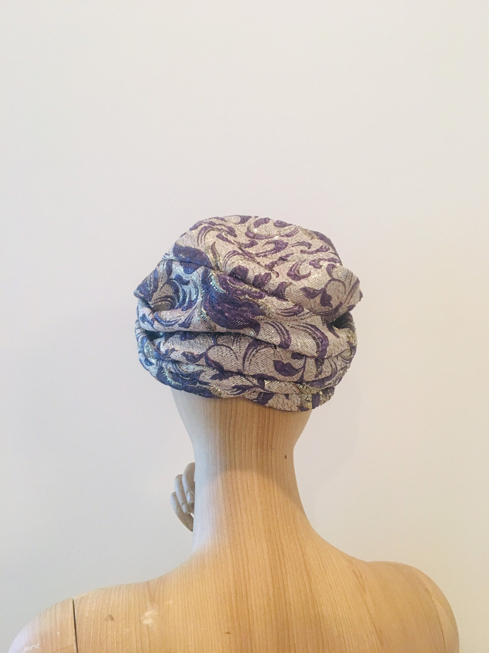 60s Brocade Jacquard Vintage Turban / Metallic Turban /Glam Hat Hollywood Glam