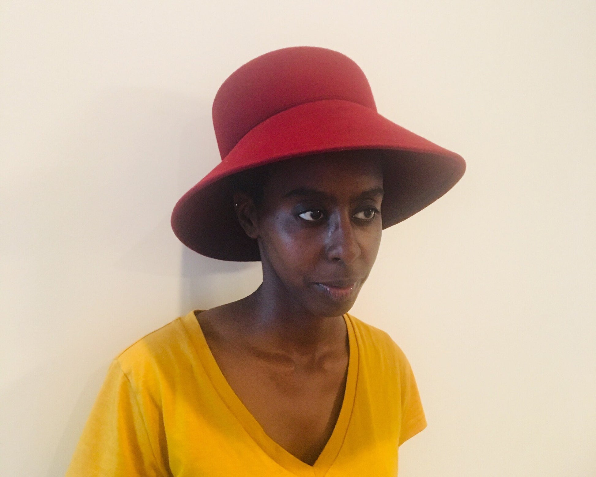 70s Wide Brim Hat / Burgundy Hat / Vintage Wool Hat / Vintage Bucket Hat