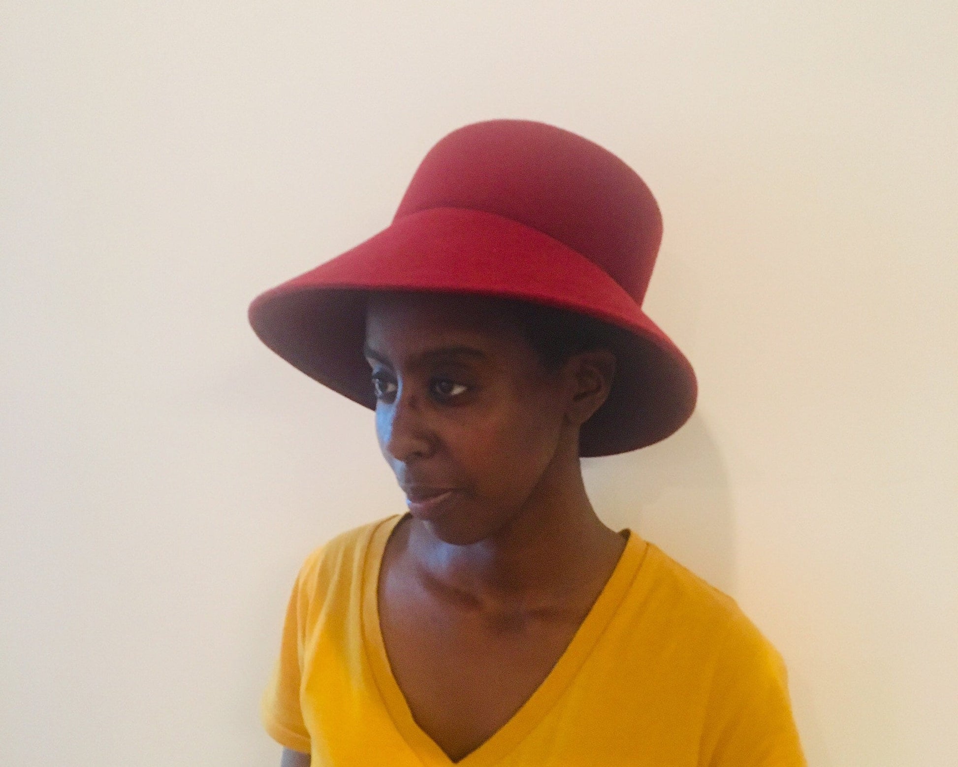 70s Wide Brim Hat / Burgundy Hat / Vintage Wool Hat / Vintage Bucket Hat