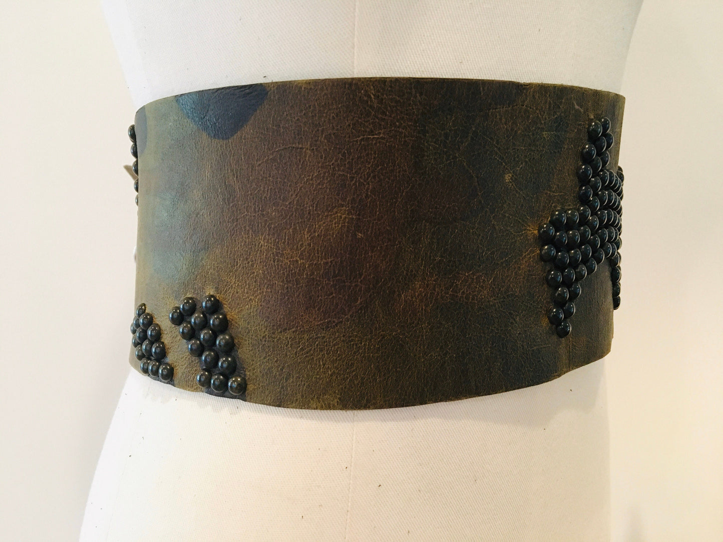 Wide Obi Camouflage 3D Studded Belt / Leather Obi Belt / High End Designer Belt / Small Extra Small