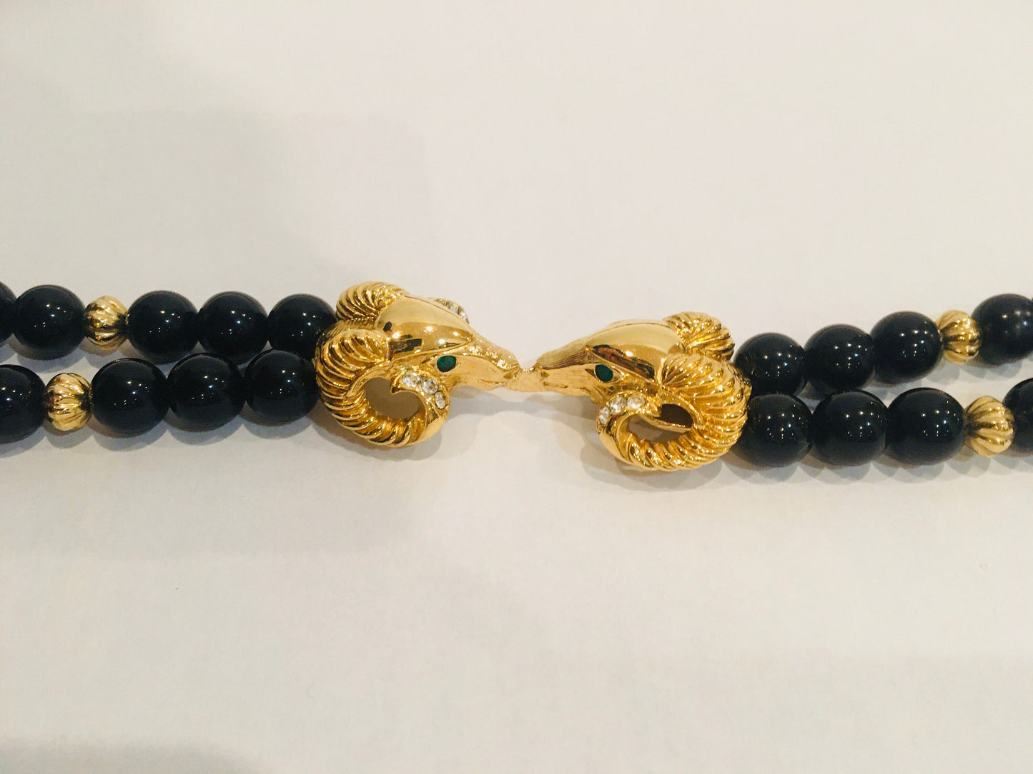 SALE 80s Kenneth J Lane Designer Signed Multi Strand Glam Necklace/ Double Strand Dramatic Ram Head / Party Necklace / Kenneth Jay Lane