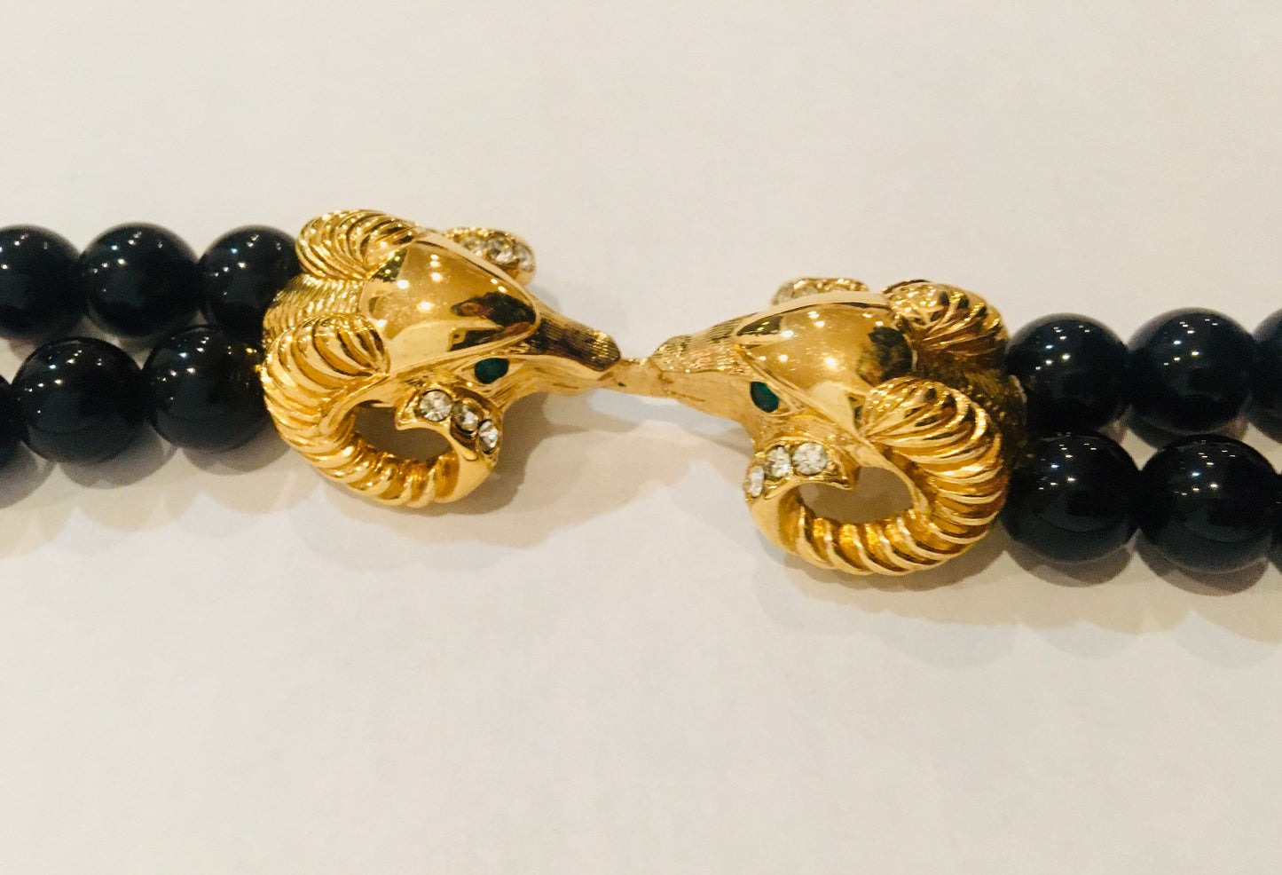 SALE 80s Kenneth J Lane Designer Signed Multi Strand Glam Necklace/ Double Strand Dramatic Ram Head / Party Necklace / Kenneth Jay Lane