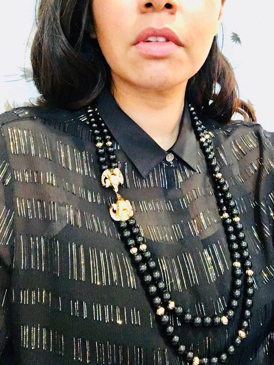 SALE 80s Kenneth J Lane Designer Signed Multi Strand Glam Necklace/ Double Strand Dramatic Ram Head / Party Necklace / Kenneth Jay Lane