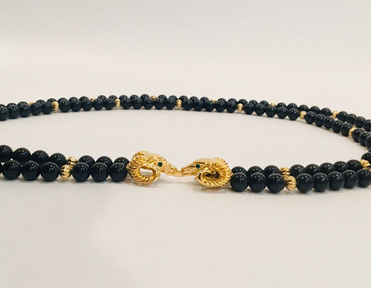 SALE 80s Kenneth J Lane Designer Signed Multi Strand Glam Necklace/ Double Strand Dramatic Ram Head / Party Necklace / Kenneth Jay Lane