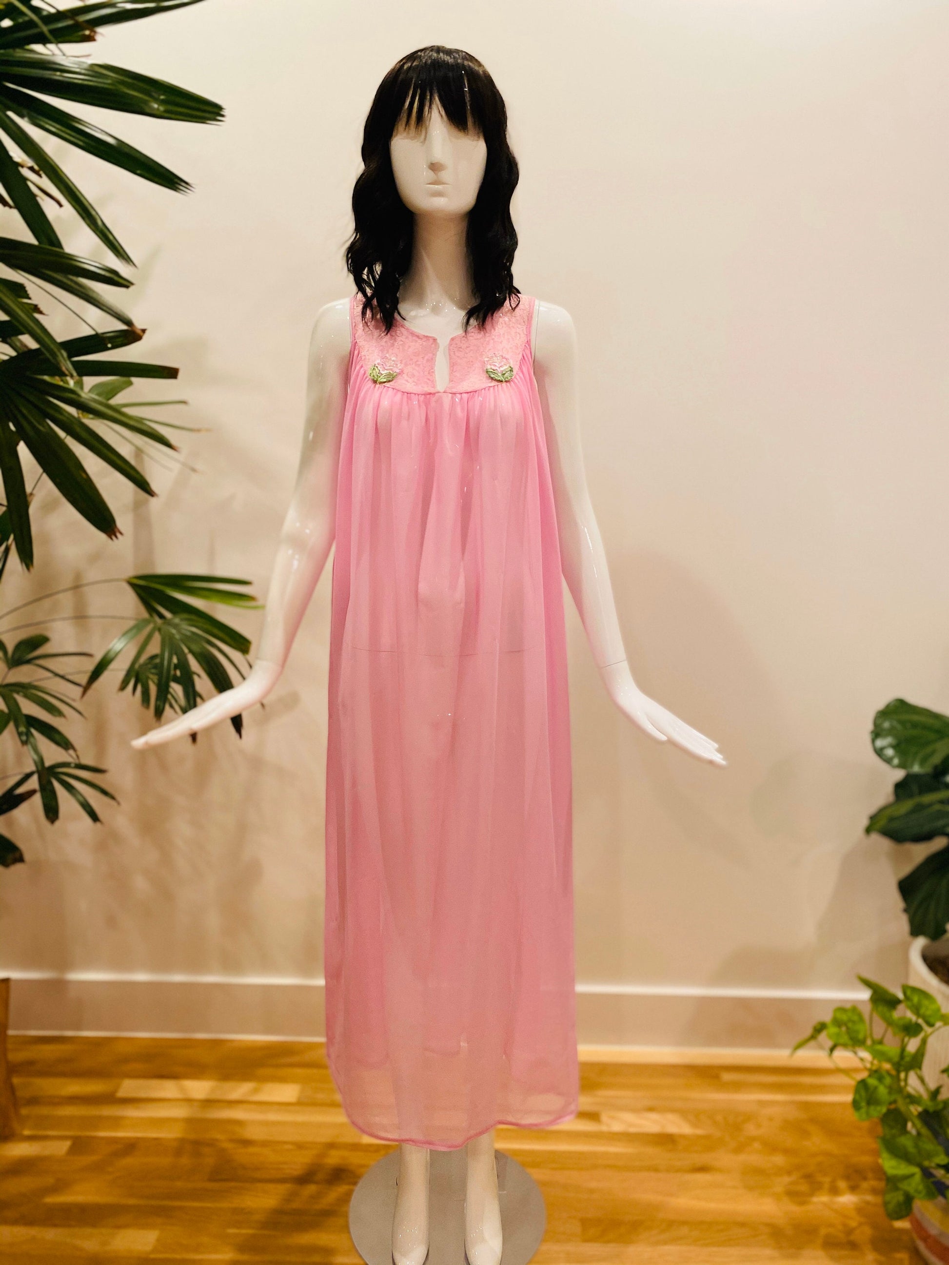 60s Mod Pink Lavender Nylon Baby Doll Negligée