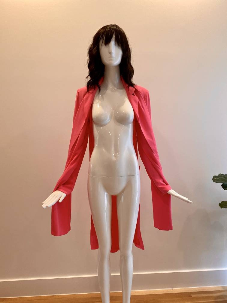 90s KARL Lagerfeld Pink Asymetrical Silk Long Jacket / Vintage KarlLagerfeld Pink Silk Dress Jacket