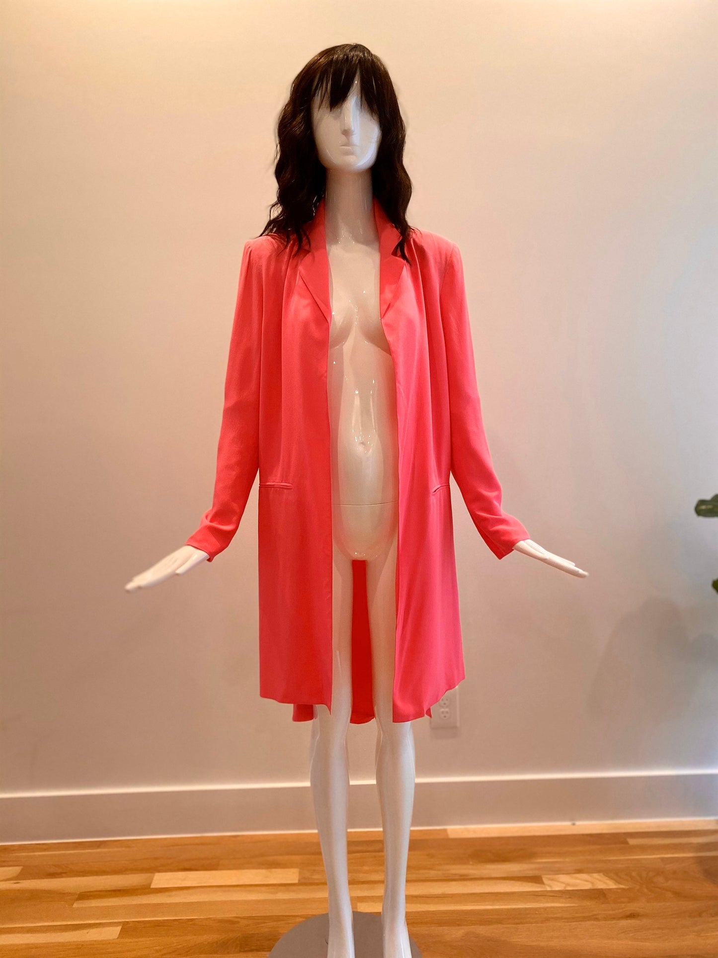 90s KARL Lagerfeld Pink Asymetrical Silk Long Jacket / Vintage KarlLagerfeld Pink Silk Dress Jacket