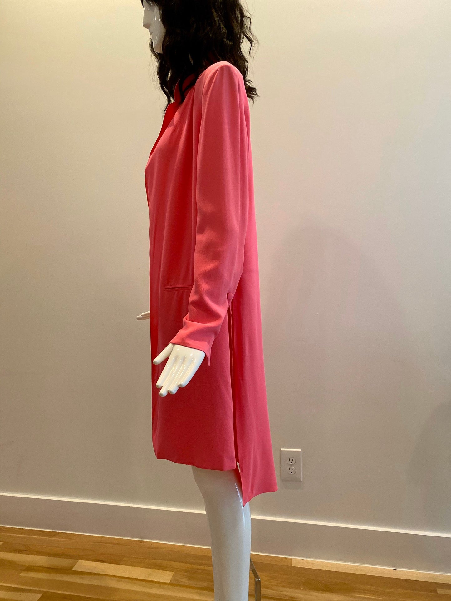 90s KARL Lagerfeld Pink Asymetrical Silk Long Jacket / Vintage KarlLagerfeld Pink Silk Dress Jacket