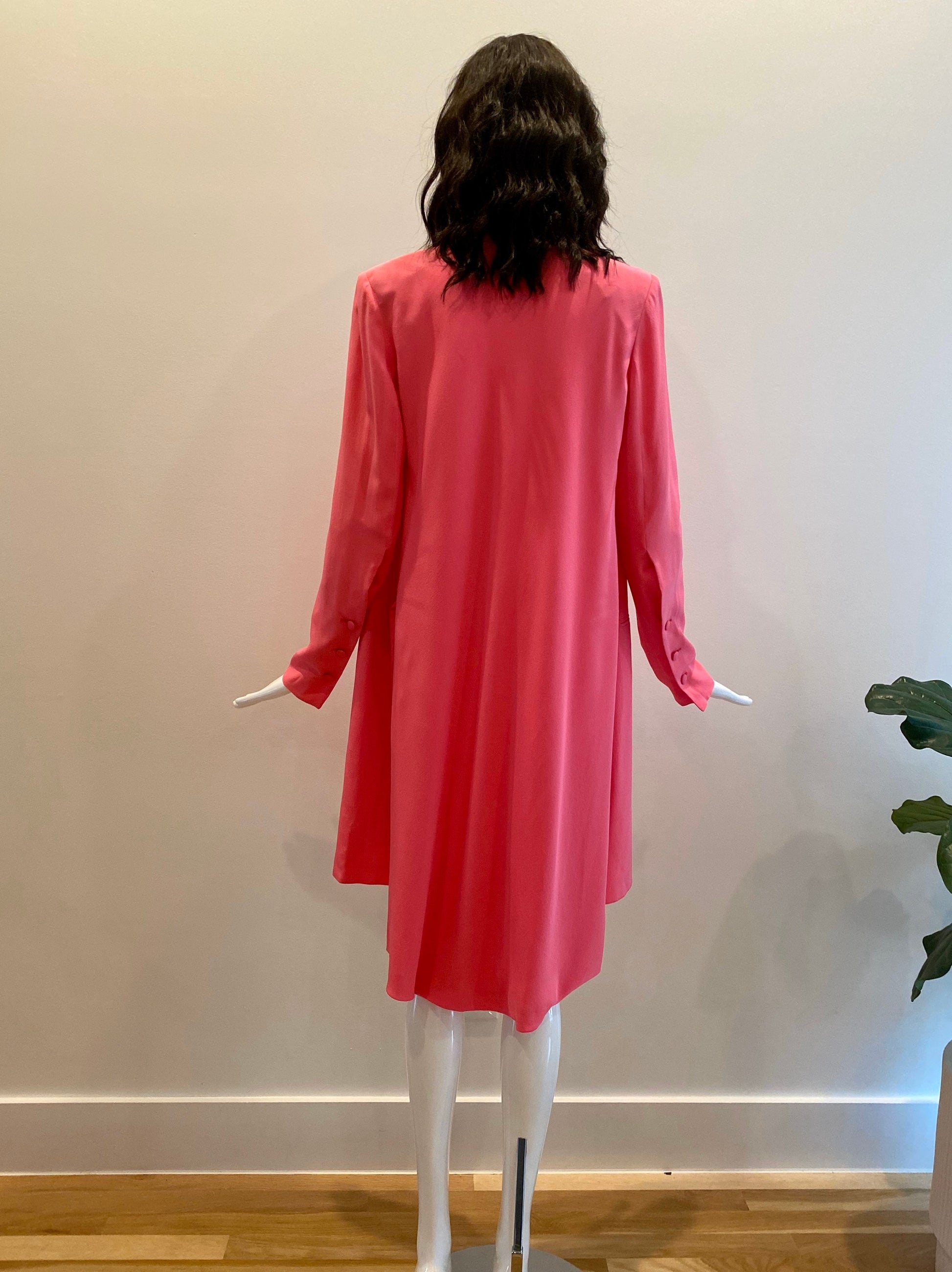 90s KARL Lagerfeld Pink Asymetrical Silk Long Jacket / Vintage KarlLagerfeld Pink Silk Dress Jacket