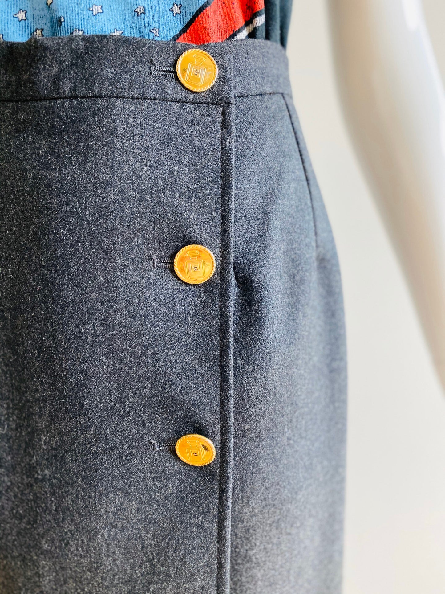 80s Vintage CHANEL Buttoned Down Wrap Skirt Chanel Midi