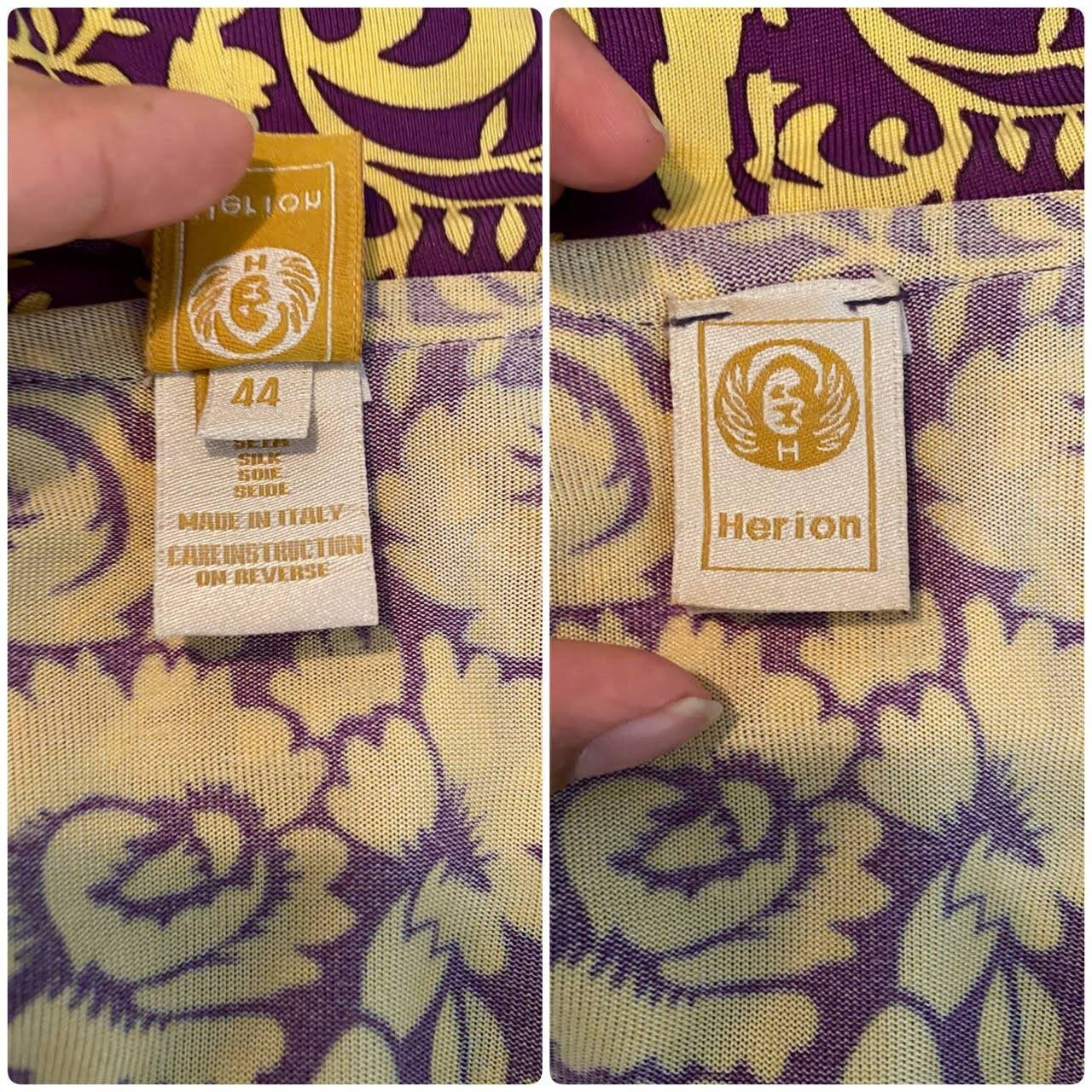 Vintage Herion1886 Yellow and Purple Silk Wrap Paisley Butterfly Print Ruffled Blouse Rare Italian Couture / Large