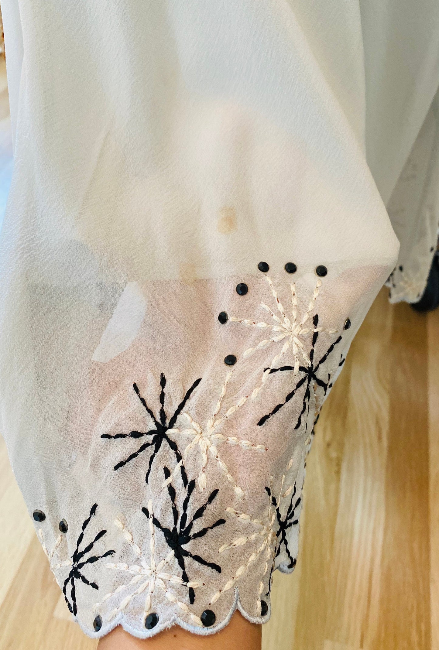 90s Catherine MELANDRINO Grey Silk Bias Embroidered Midi Dress