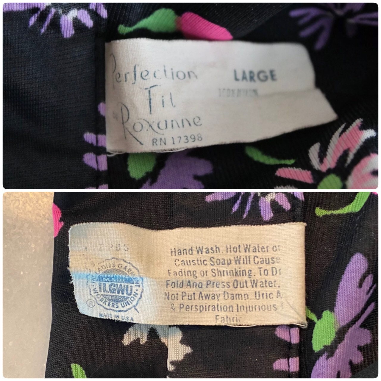 70s ILGWU Union Made Psychedelic Floral Print Butterfly Collar Puffy Sleeves Nylon House Jacket CoverUp Hostess Dressing Duster button up