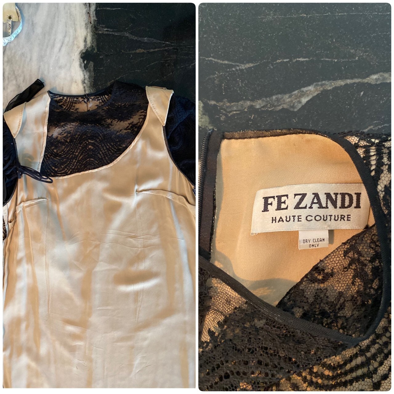 Fe Zandi Couture Black Lace Sexy Long Party Dress Shoulder Application