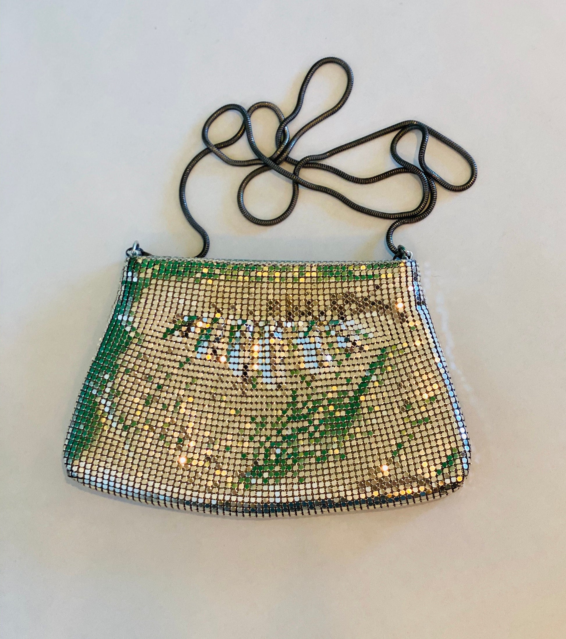 Vintage Whiting and Davis Silver Mesh Evening Disco Party Purse with Strap
