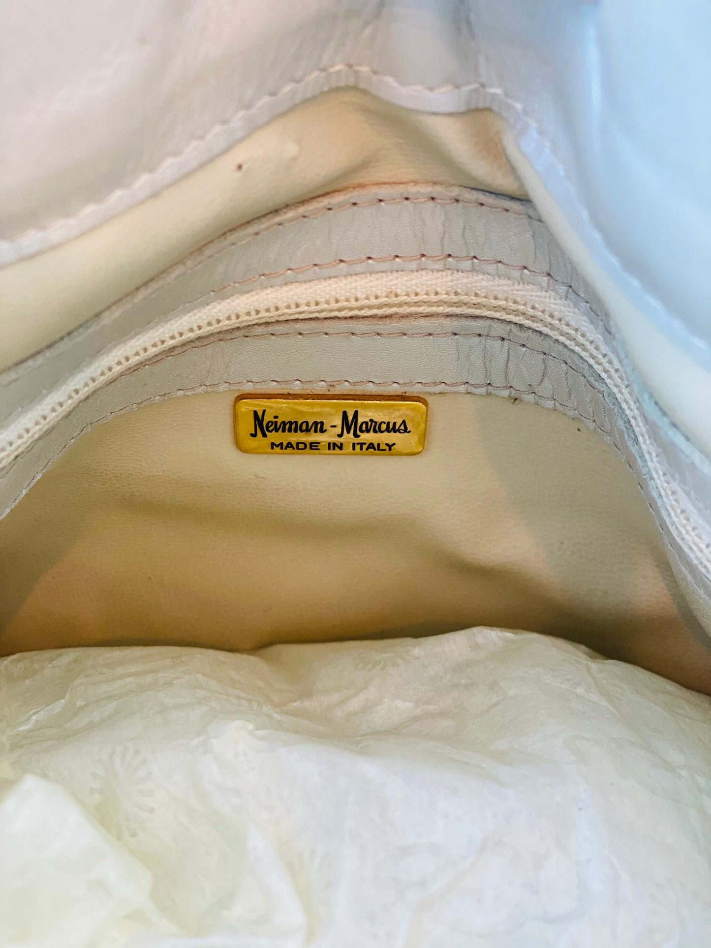 Neiman Marcus 80s Italian Metallic Gold and Pearl Leather Disco Star Perforated Tassels Drawstring Bucket Bag