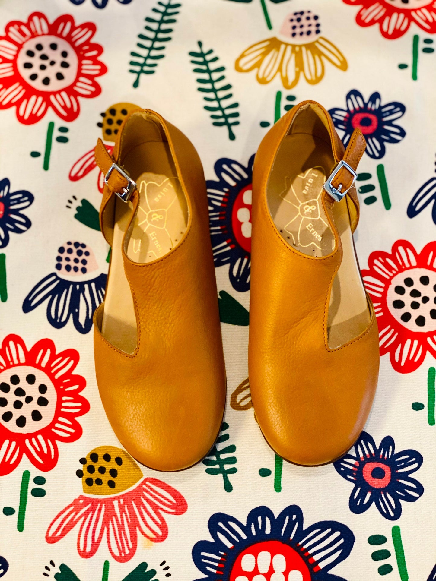 Luisa & Ernesto Little Girls Cognac Italian Leather Shoes Size 28