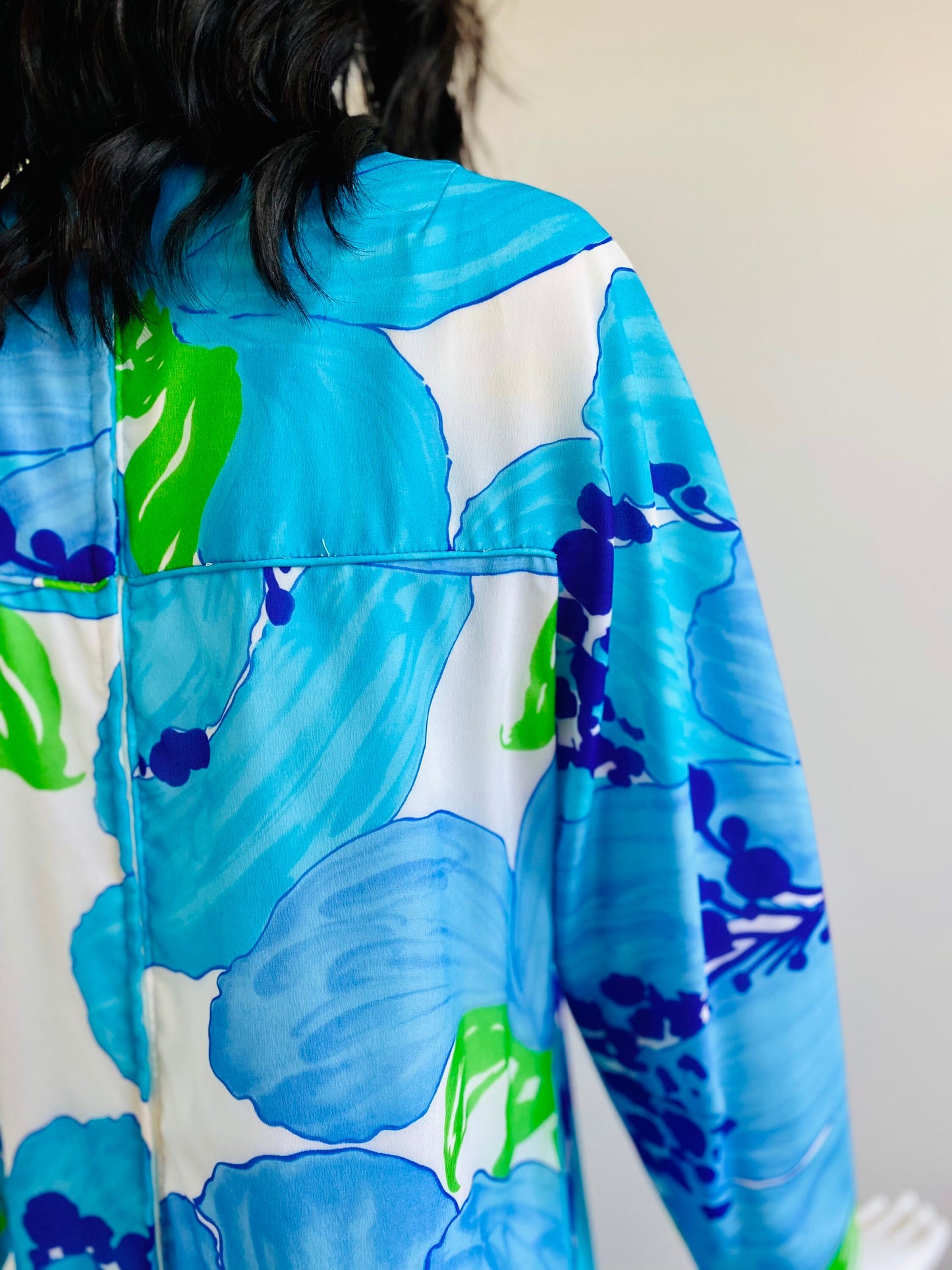 Vintage 70s Psychedelic MALIA Honolulu Tiki Long Sleeves Floral Maxi Dress