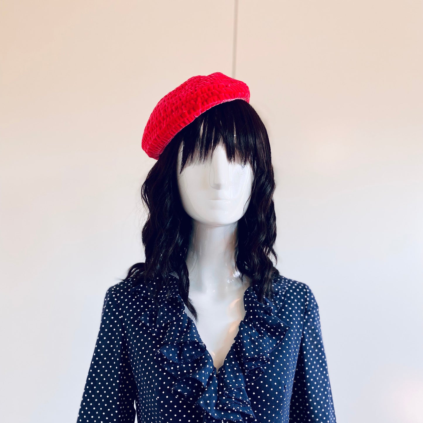 Vintage 40s Brighton California Pink Magenta Velvet Quilted Stitched Cocktail Party RARE Hat Size 22