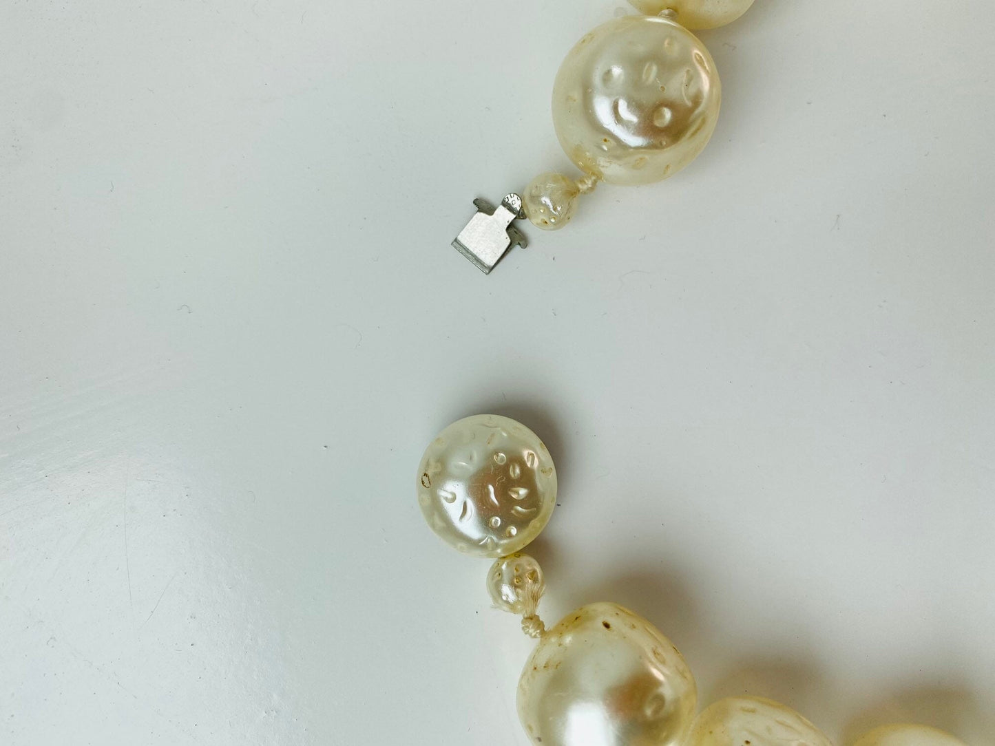 50s MCM Oversized Pearl Long Artificial Pearl Hand Knotted String Necklace 28" long