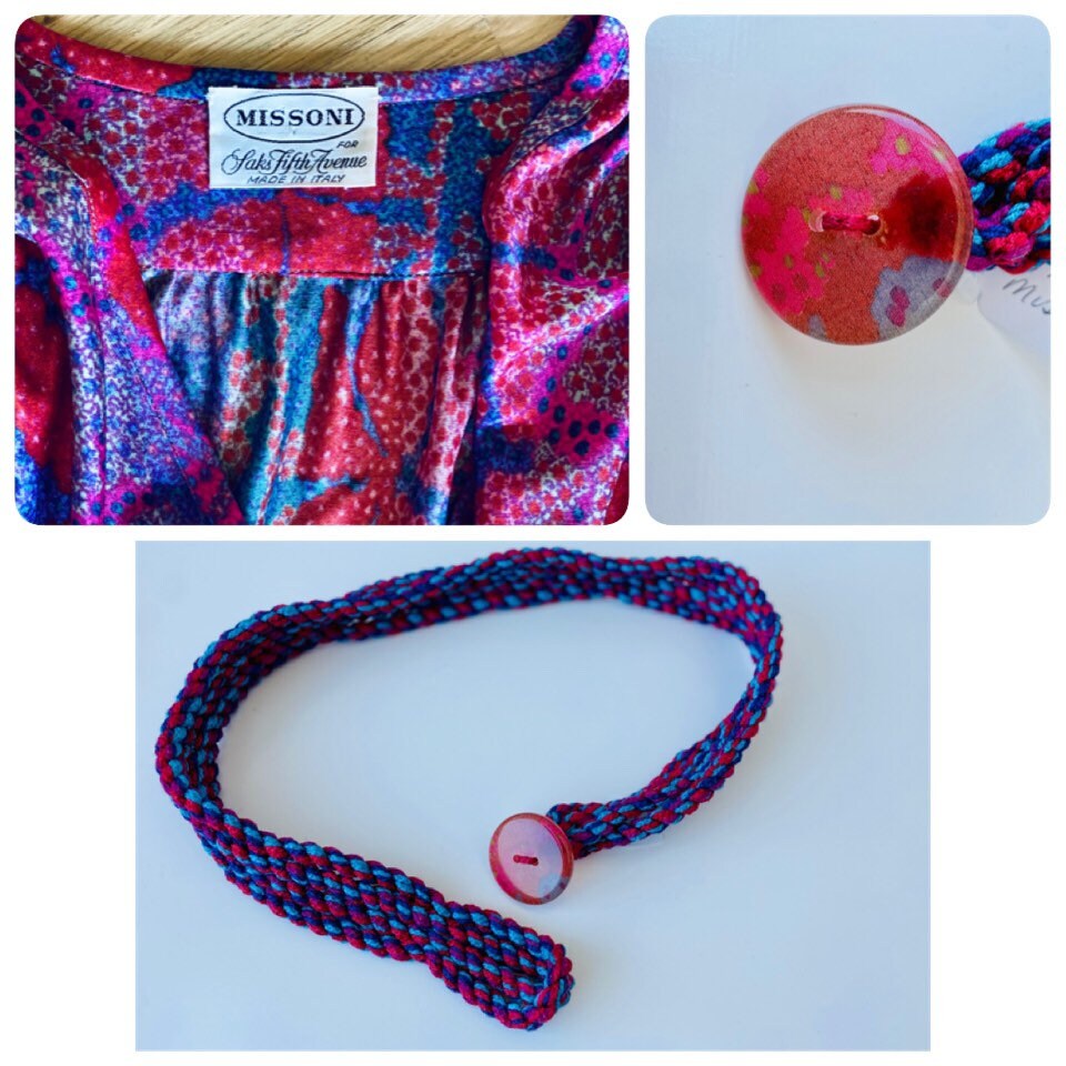 Small MISSONI 70s Silk Jersey Jewel Tones Bat Wing Sleeves Disco Drop Waist Dress Sexy Deep V Neck with Braided Belt