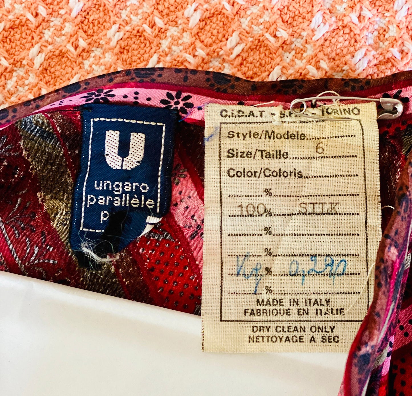 70s UNGARO Jewel Tone Drop Waist Silk Long Sleeves Neck Tie Dress with Pockets