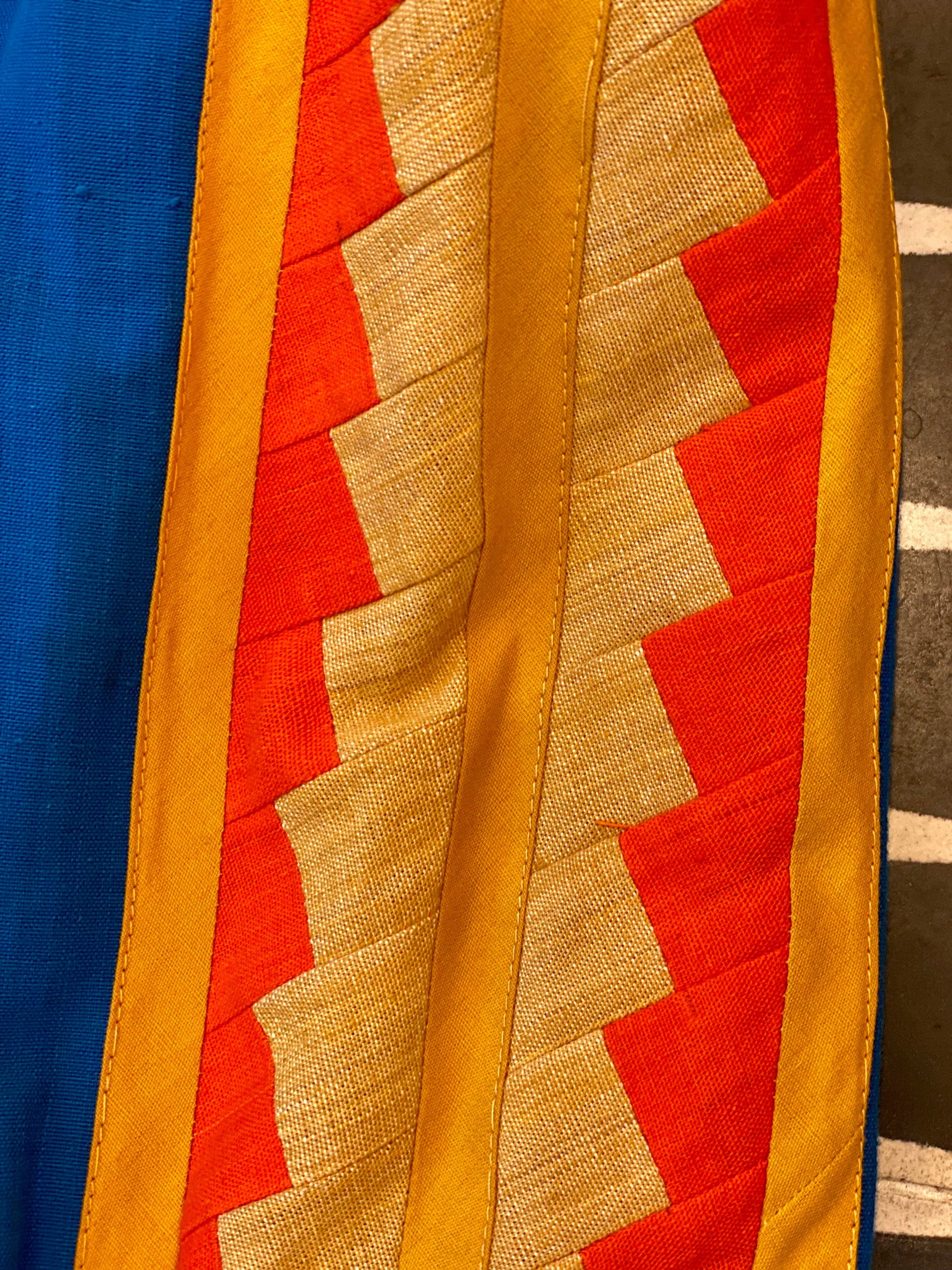 Small 70s Mexican Designer Josefa Blue Embroidered Cotton Kaftan Maxi Dress