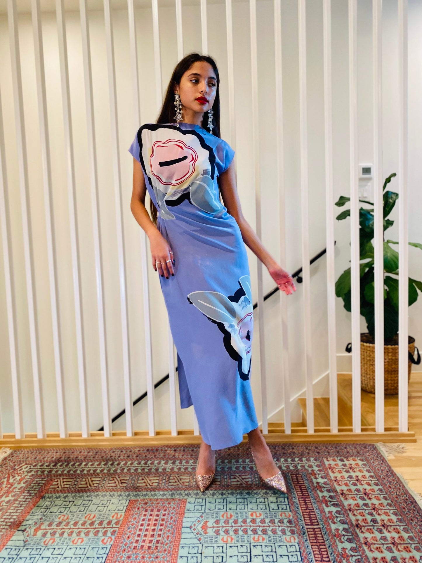 80s Michaele VOLLBRACHT Silk Floral Maxi Side Slit Dress XS P As Is