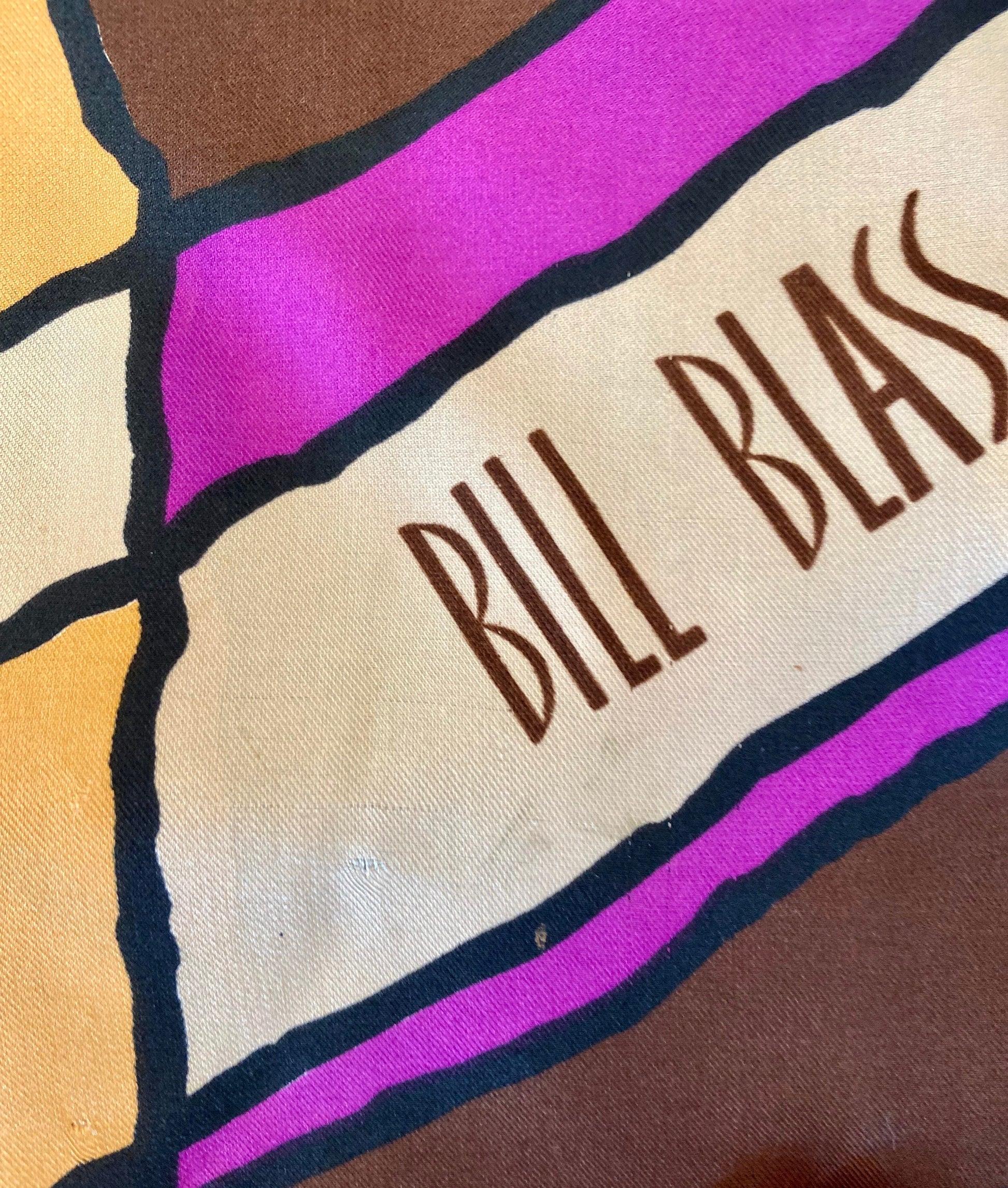 70s Groovy Retro Oversized Bill Blass Long Silk Scarf Hand Rolled 58" X 13"