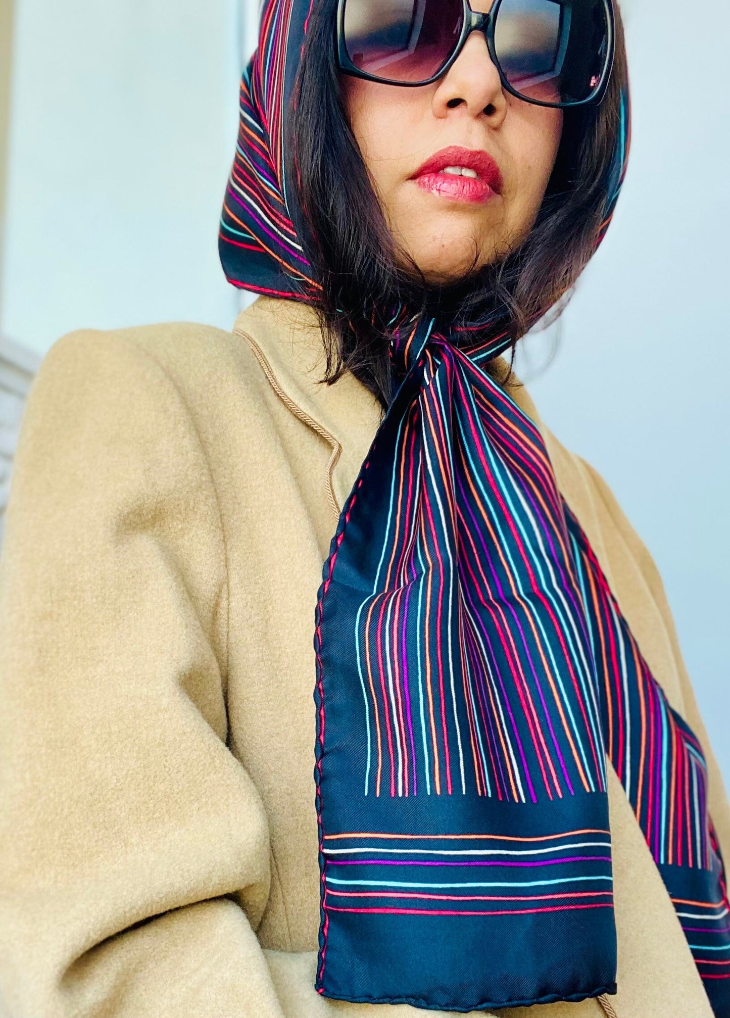 70s Retro Emanuel Ungaro Rainbow Stripe Silk Long Oversized Scarf Hand Rolled 62" X 11"