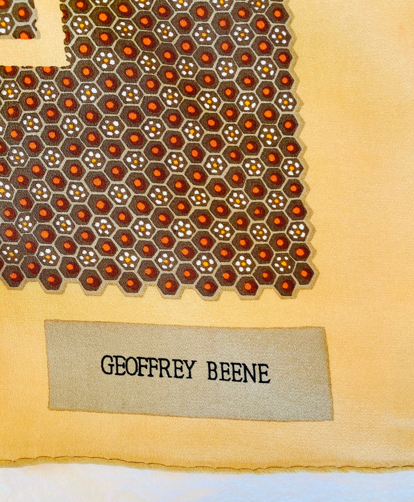 70s Geoffrey Beene Oversized Square Neutral Color Silk Scarf Hand Rolled Finish 30" X 31"