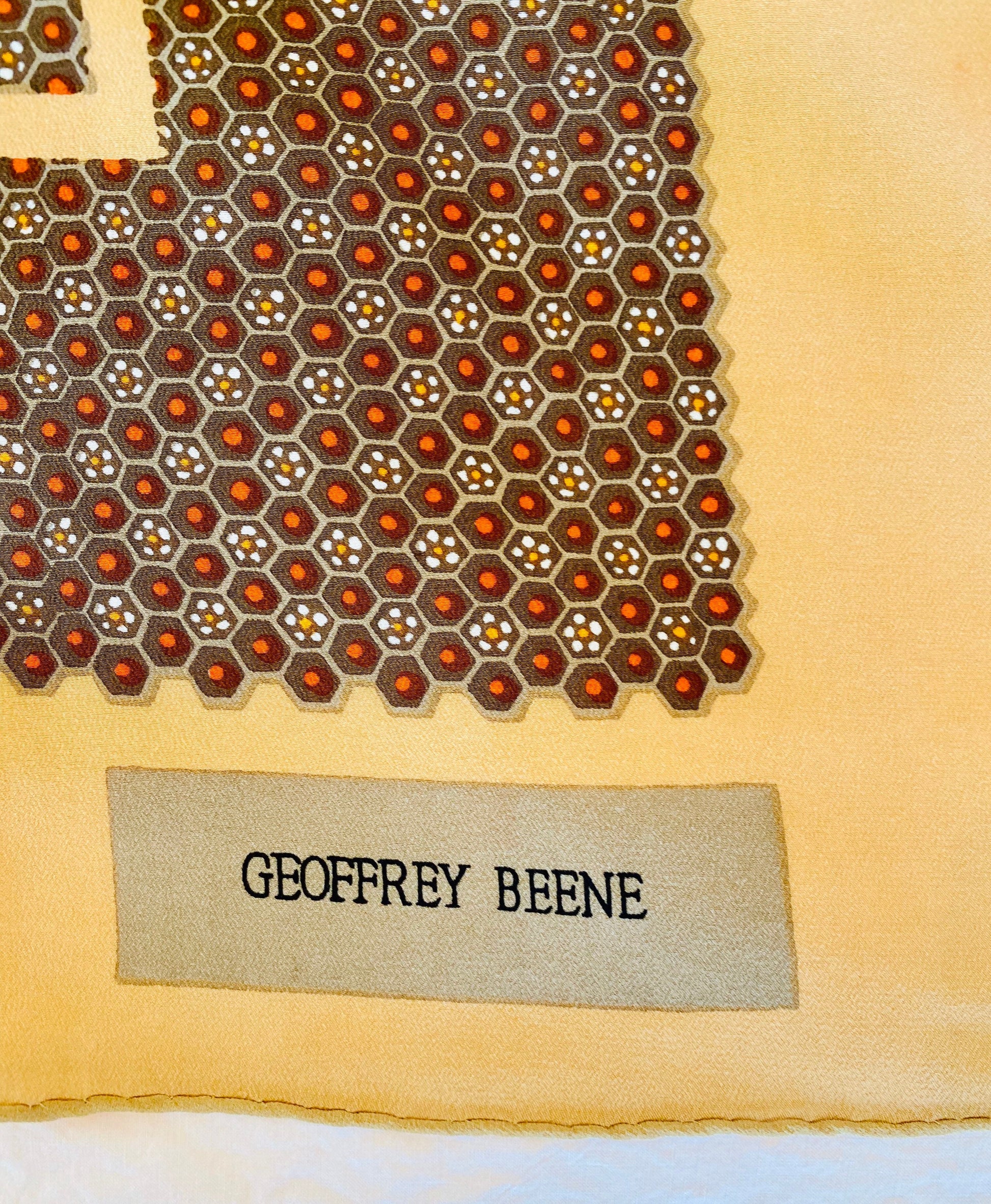 70s Geoffrey Beene Oversized Square Neutral Color Silk Scarf Hand Rolled Finish 30" X 31"