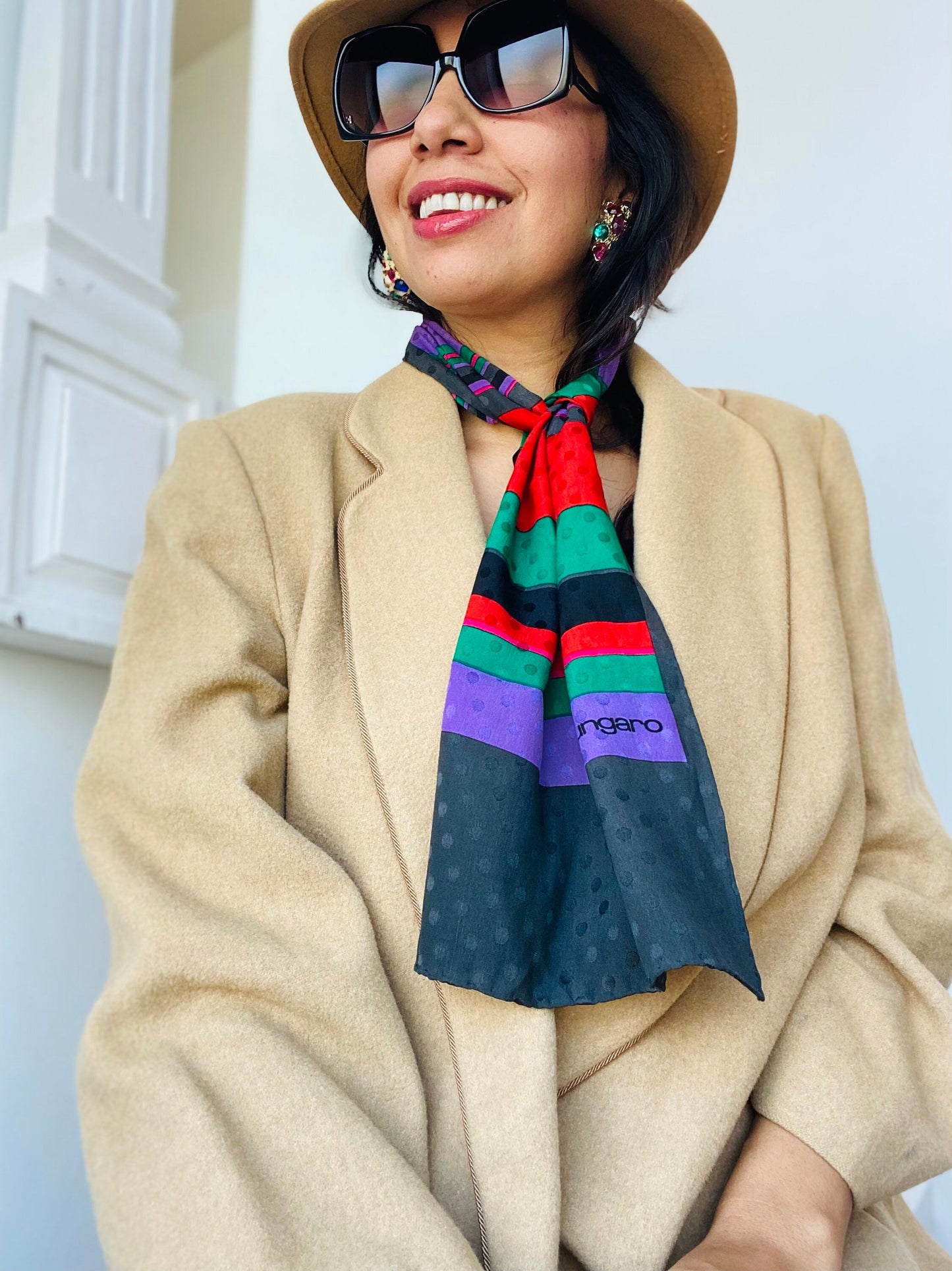 70s Emanuel Ungaro Rainbow Fun Stripe Long Silk Scarf Hand Rolled 42" X 11"