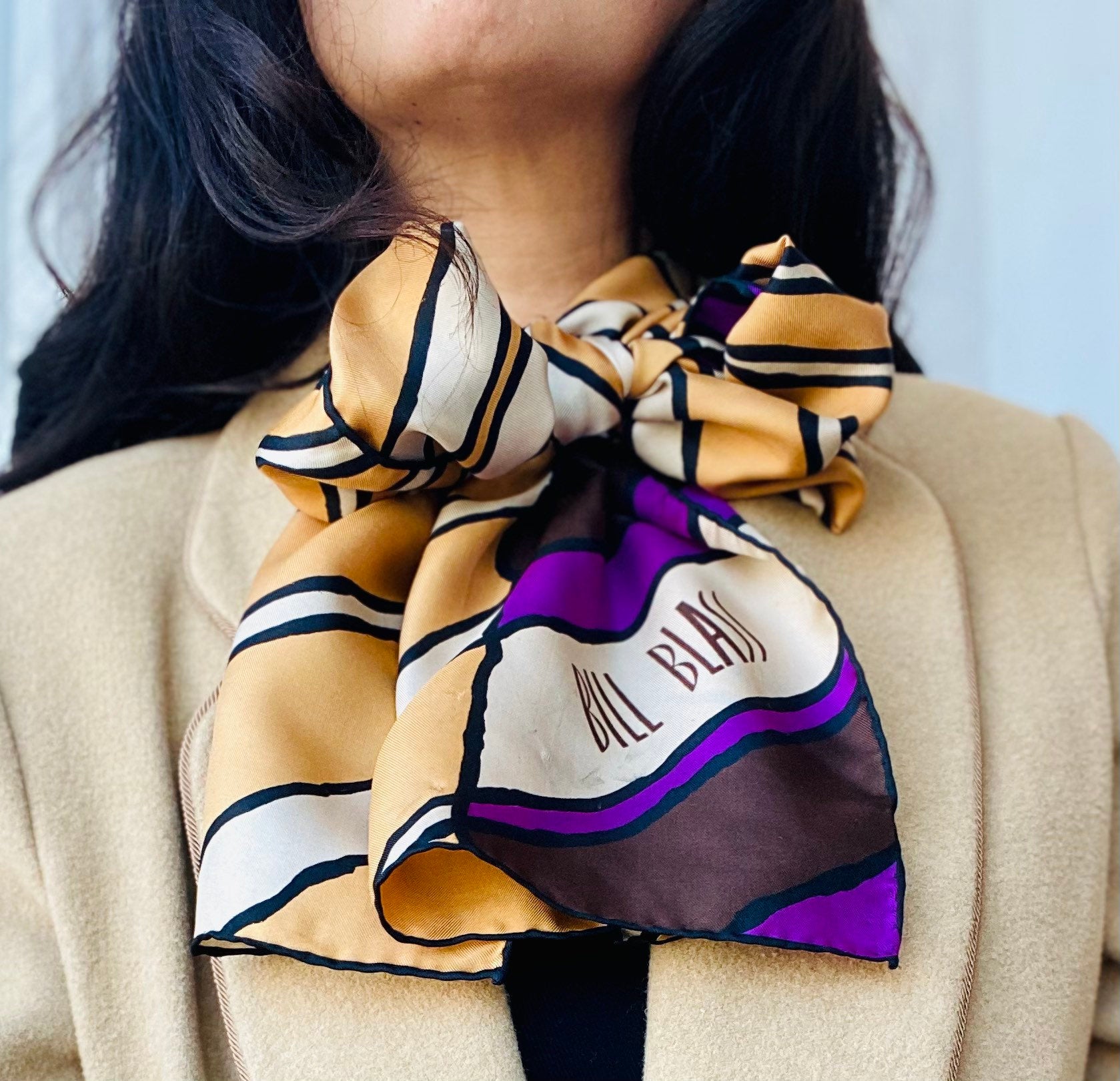 70s Groovy Retro Oversized Bill Blass Long Silk Scarf Hand Rolled 58" X 13"