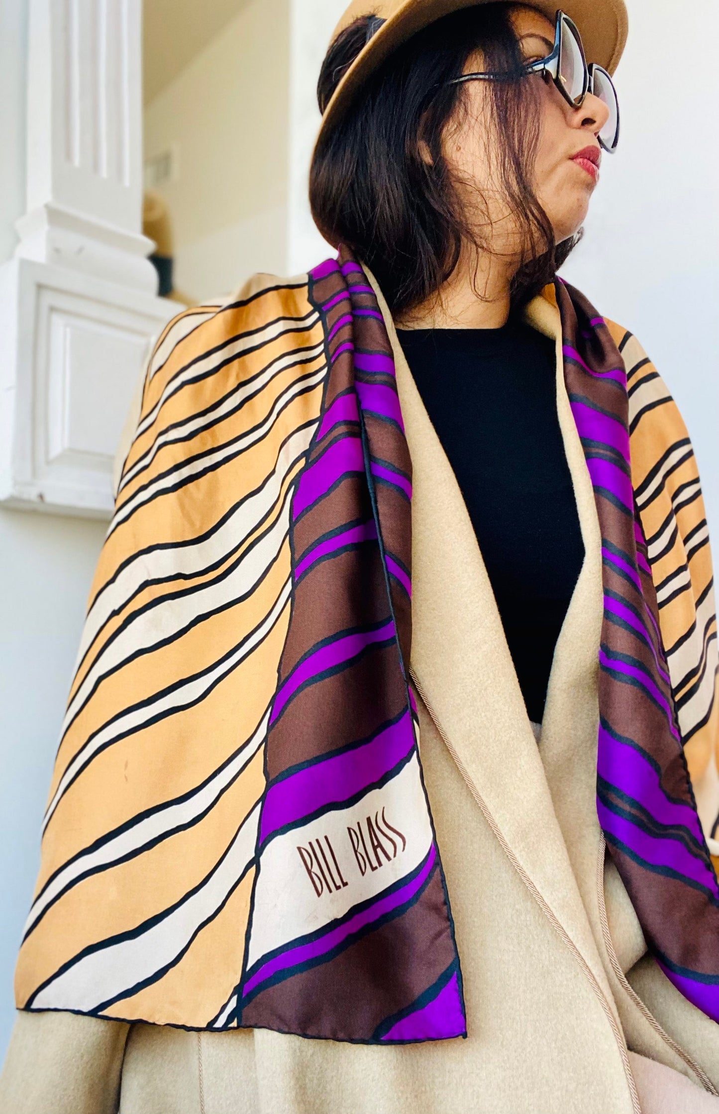 70s Groovy Retro Oversized Bill Blass Long Silk Scarf Hand Rolled 58" X 13"