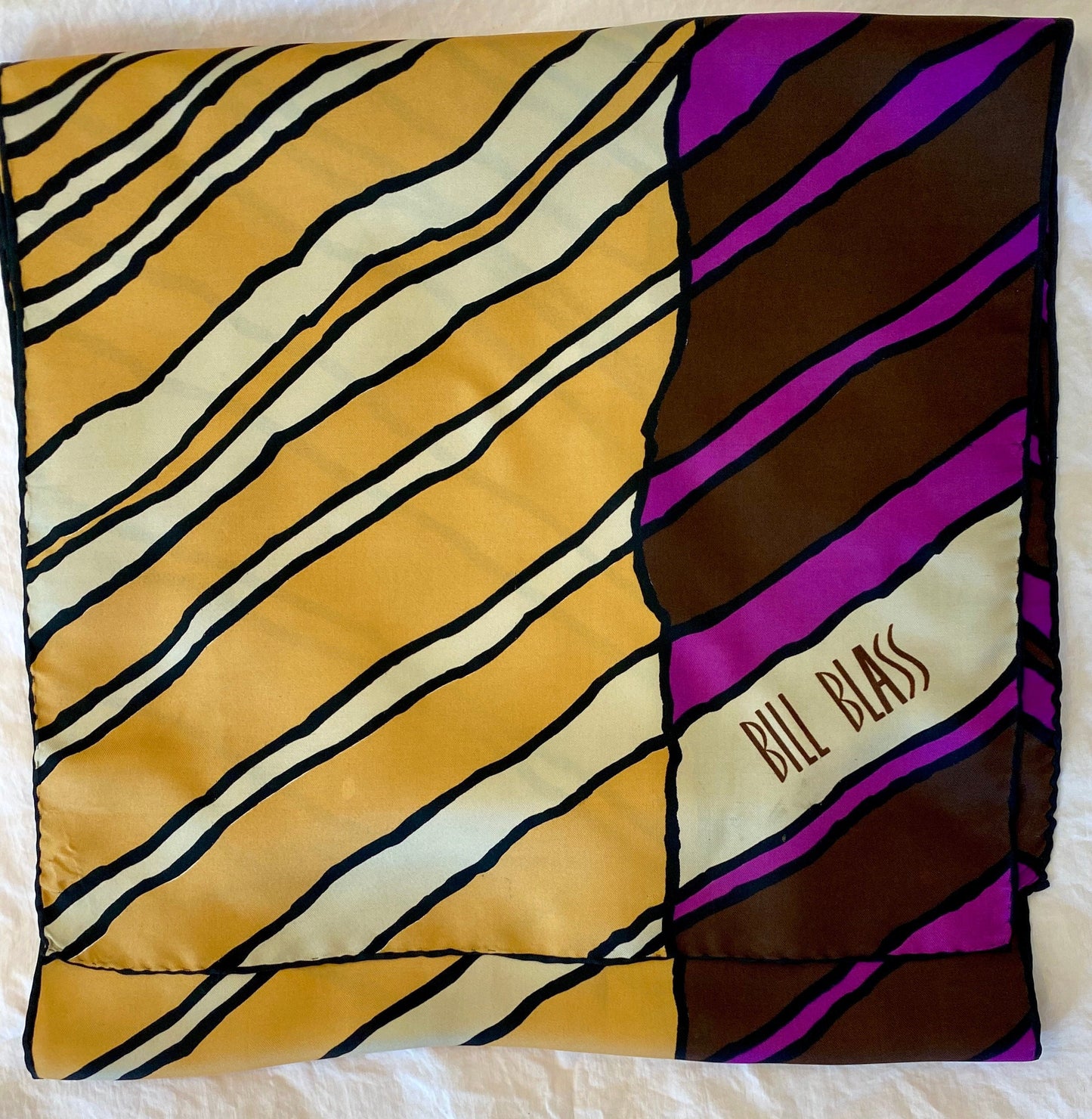 70s Groovy Retro Oversized Bill Blass Long Silk Scarf Hand Rolled 58" X 13"