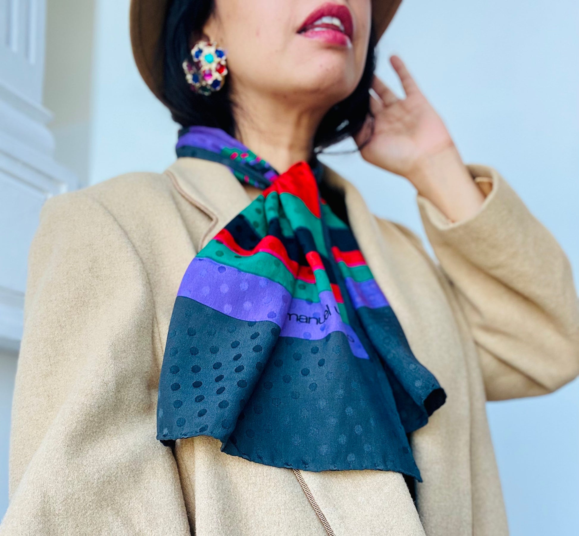 70s Emanuel Ungaro Rainbow Fun Stripe Long Silk Scarf Hand Rolled 42" X 11"