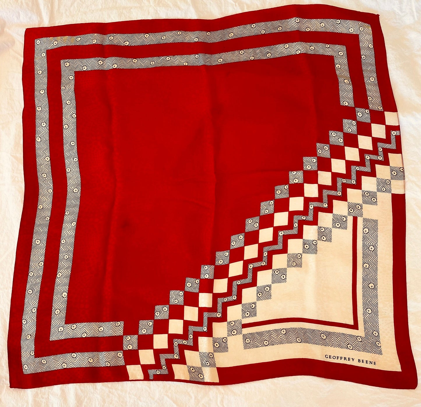 70s Geoffrey Beene Art Deco Floral Silk Square Scarf 26" X 26"