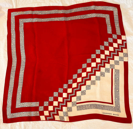 70s Geoffrey Beene Art Deco Floral Silk Square Scarf 26" X 26"