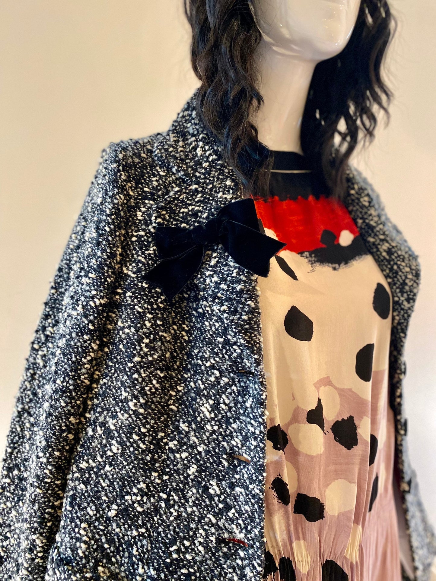 Nannette Lapore Boucle Tweed Oversized Belle Sleeves, Funky Lined Jacket Large