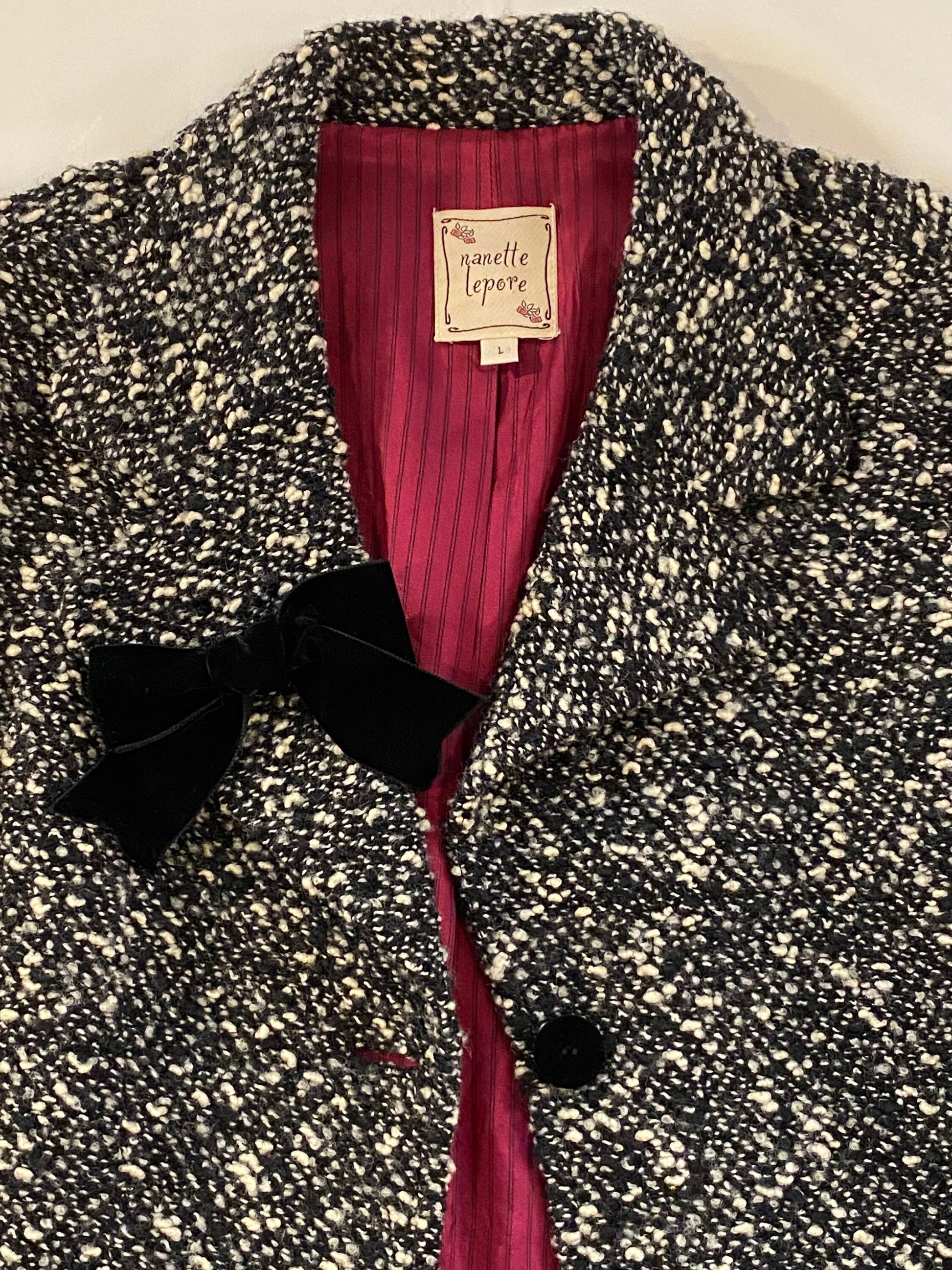 Nannette Lapore Boucle Tweed Oversized Belle Sleeves, Funky Lined Jacket Large