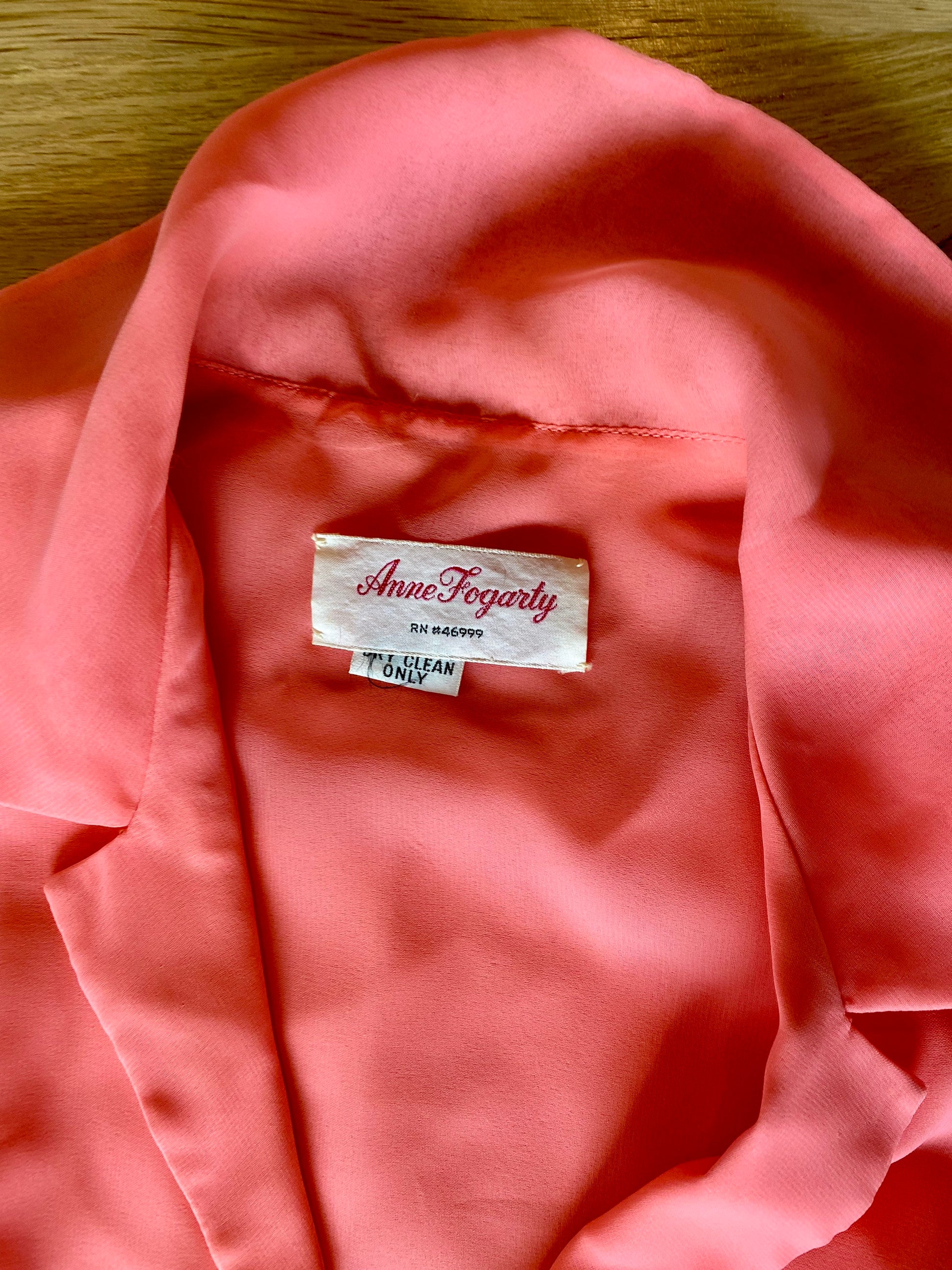 Anne FOGARTY Pink Chiffon Ruffled Sheer Dramatic Sleeves Butterfly Collar Maxi Dress