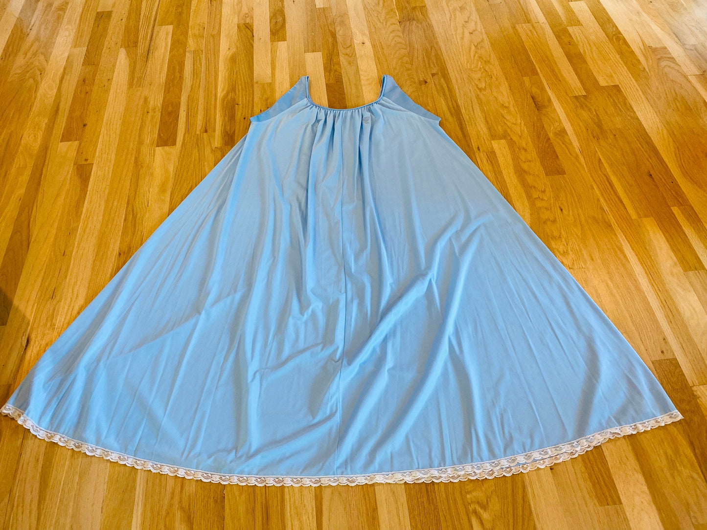 60s Mod Lucie Ann Beverly Hills Blue Nylon Full Sweep Muumuu Negligée